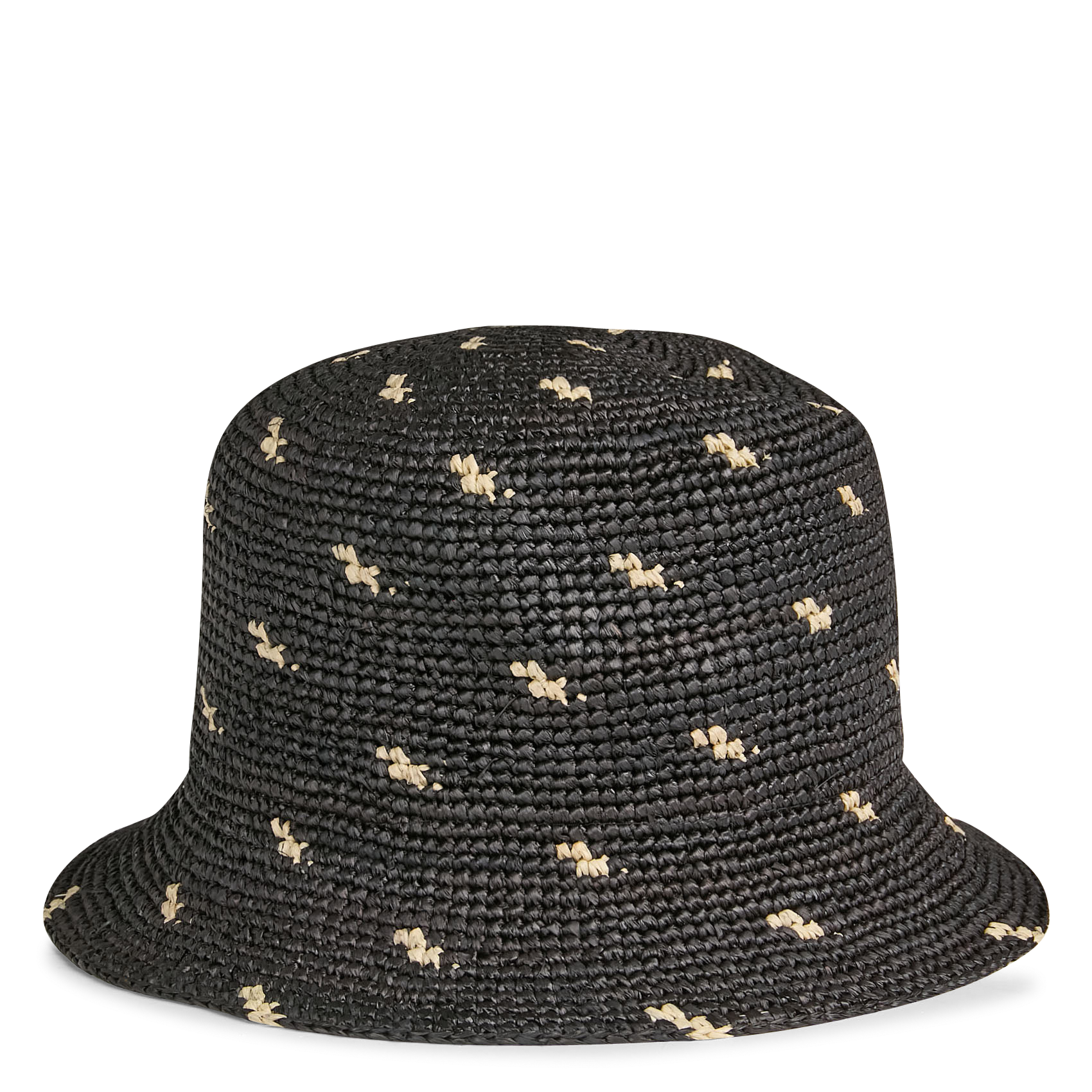Verstelbare hoed van raffia met ingeweven motief Zwart