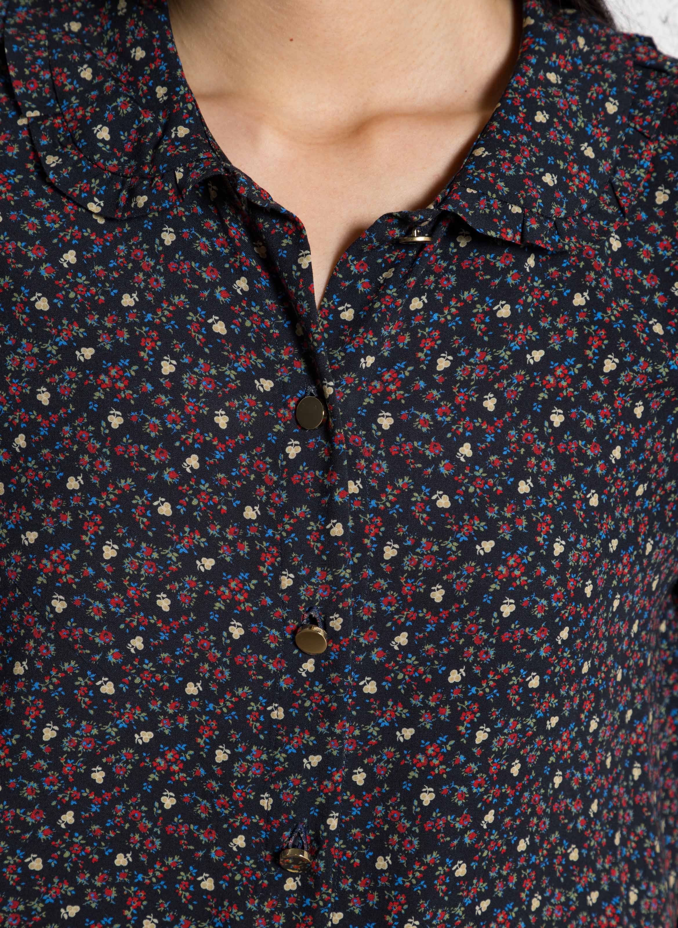 Floral print shirt with Peter Pan collar I CODE Black