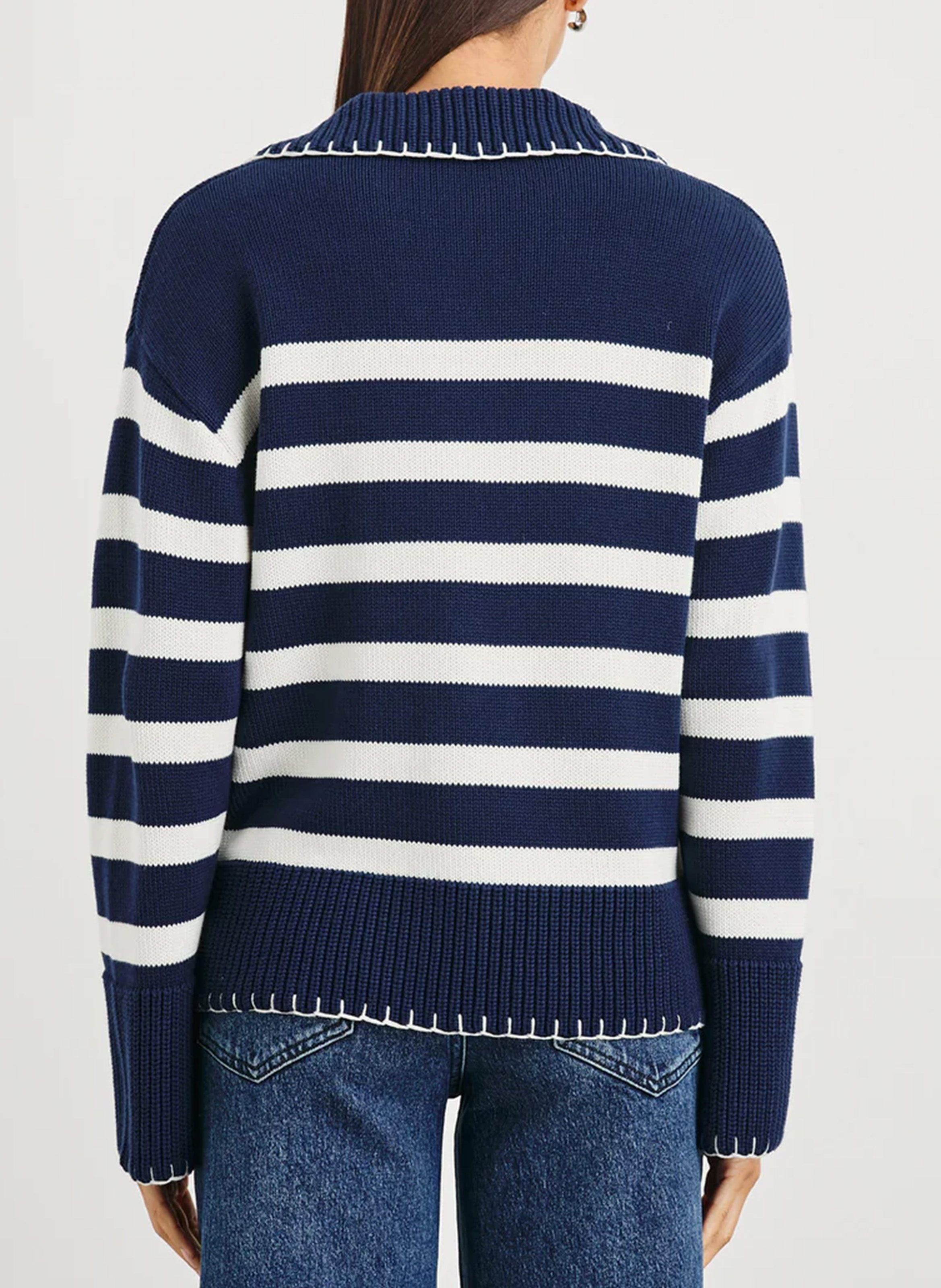 Pull col classique rayé en coton RAILS Bleu