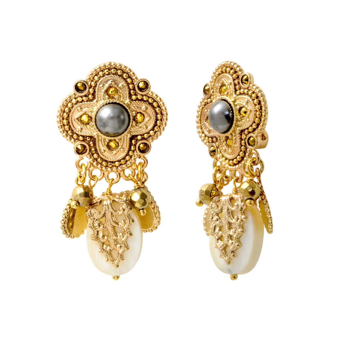 Boucles d'oreilles clips positano nacre et cabochon nacré SATELLITE PARIS Blanc