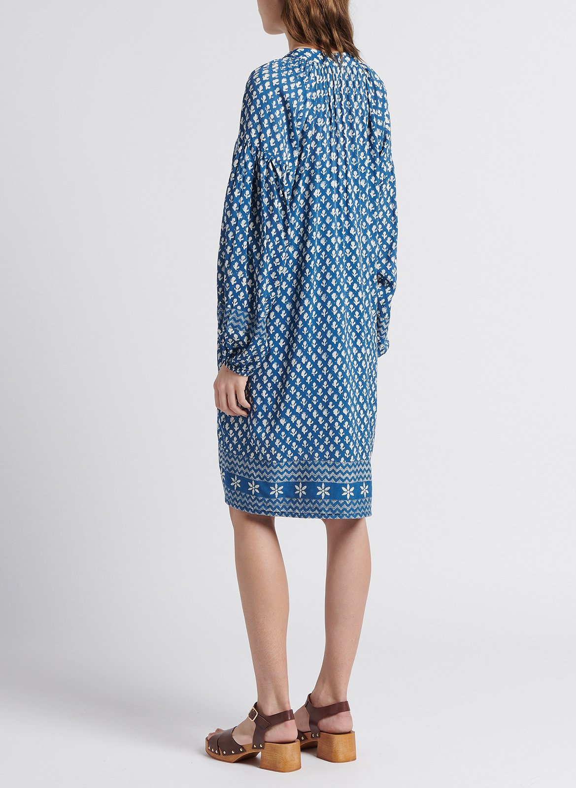 Short printed dress with Tunisian collar MAISON HOTEL Blue