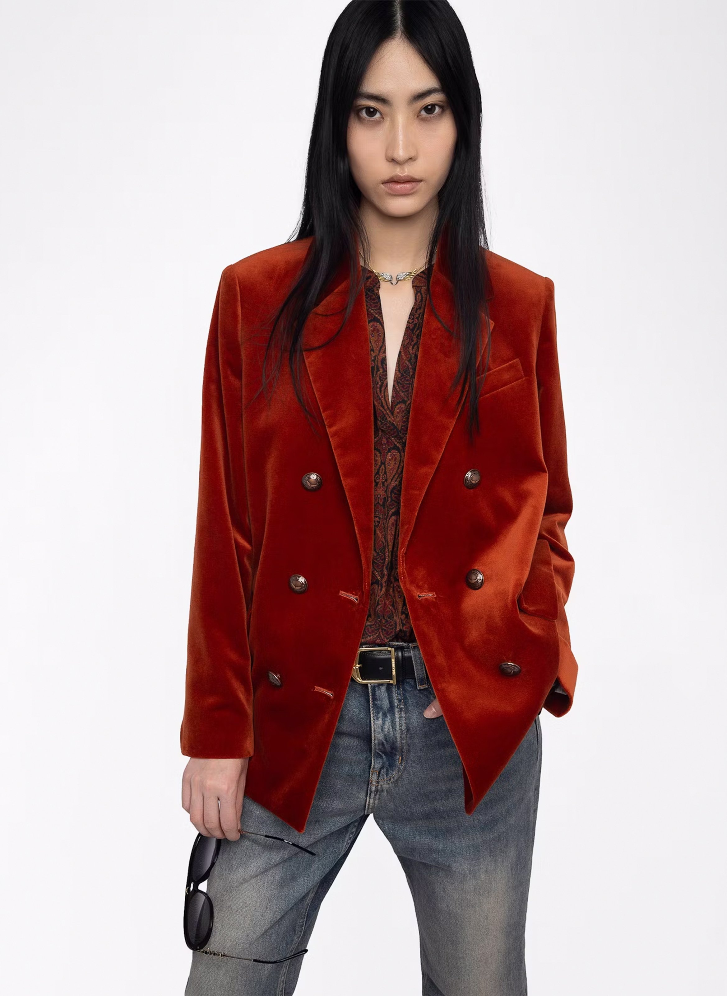 Blazer droit en coton ZADIG&VOLTAIRE Marron