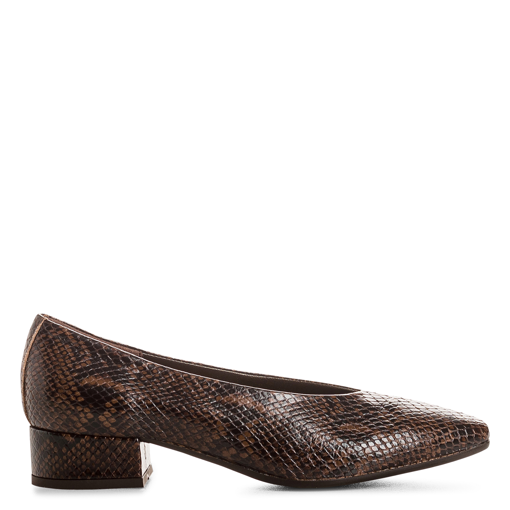 Lederen ballerina's met python reliëf REQINS Bruin