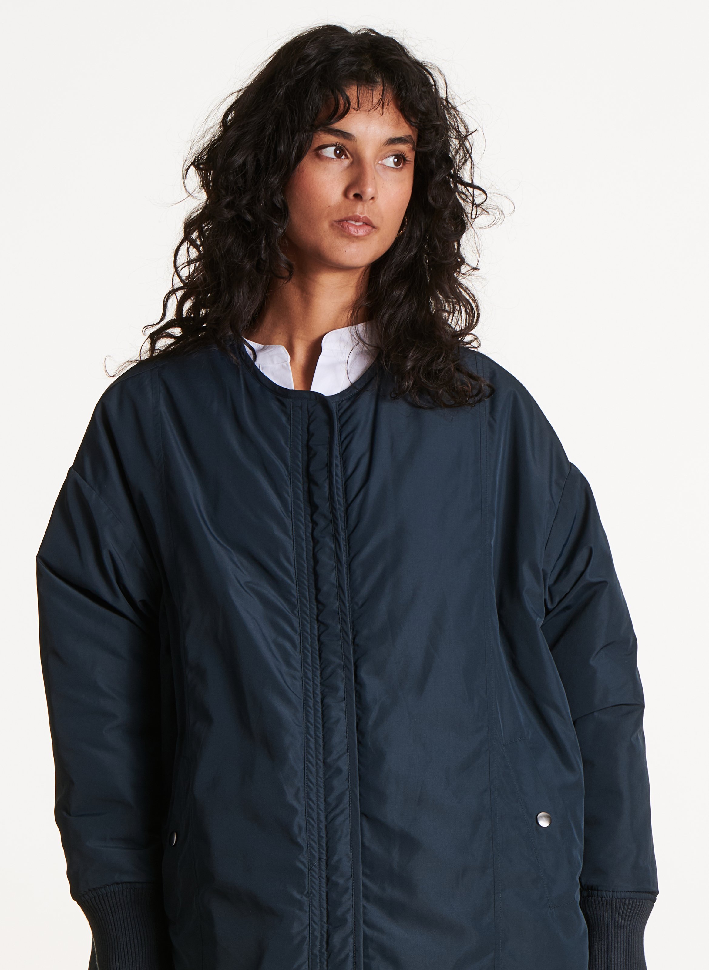 Quilted high-neck coat with hood LA FEE MARABOUTEE Blue