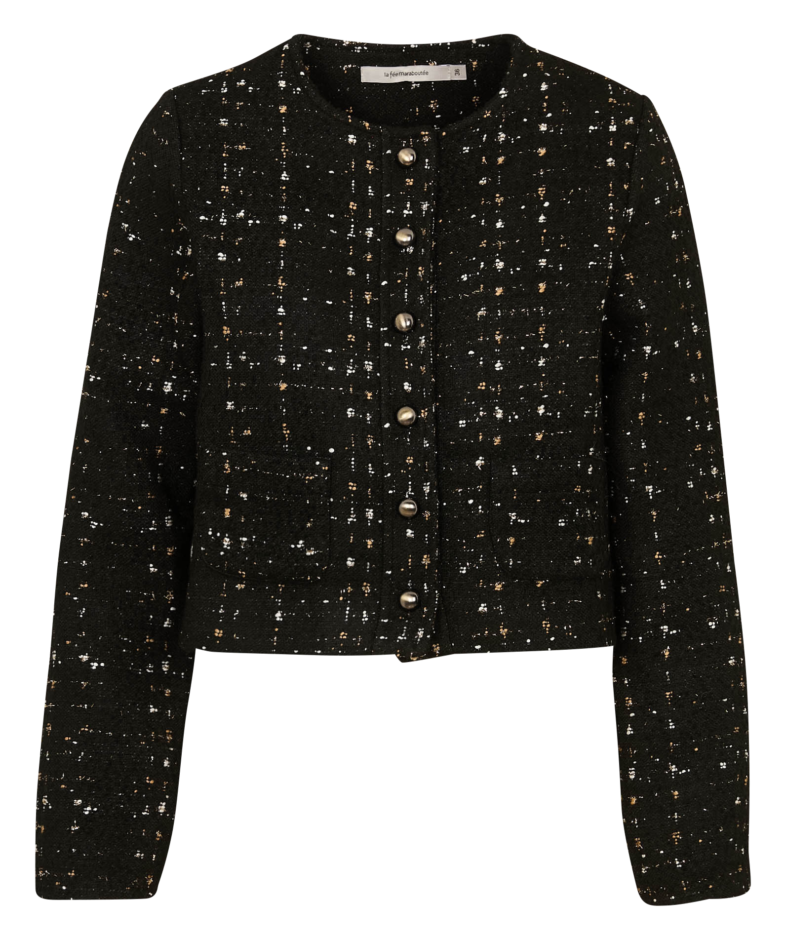 Cropped round-neck tweed jacket LA FEE MARABOUTEE Black