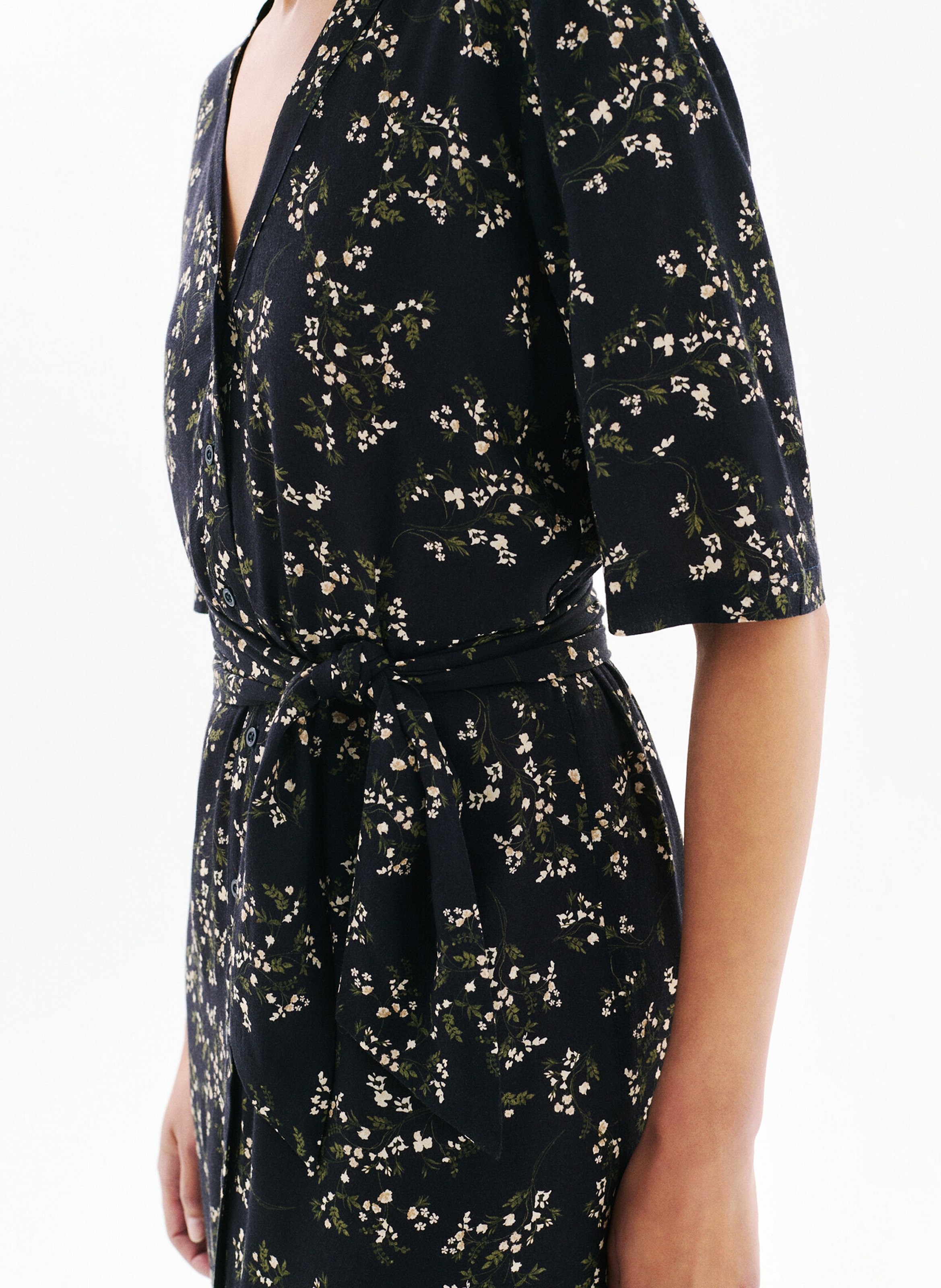 Lange jurk met V-hals en print CAROLL Black