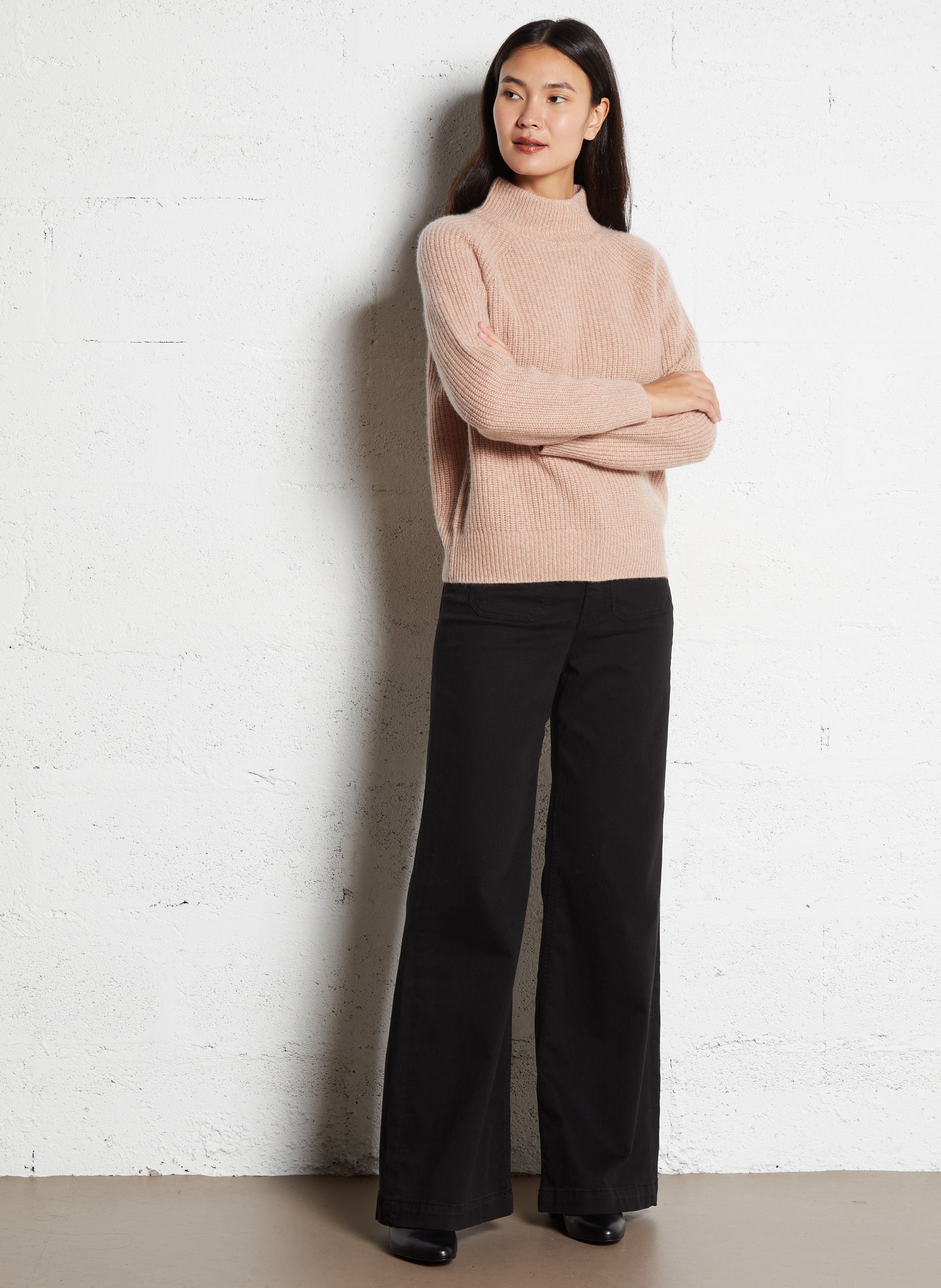 Pull droit uni col montant en cachemire MAISON 123 Rose