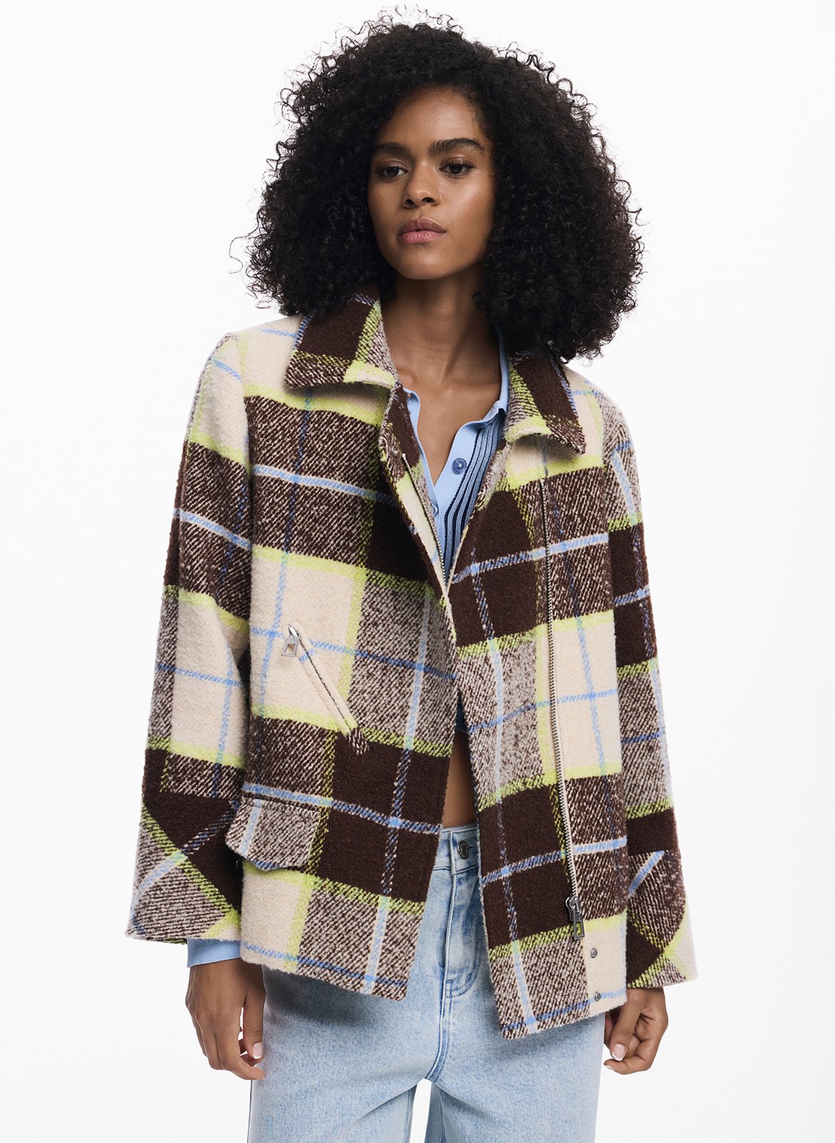 Manteau court croisé à carreaux DESIGUAL Blanc