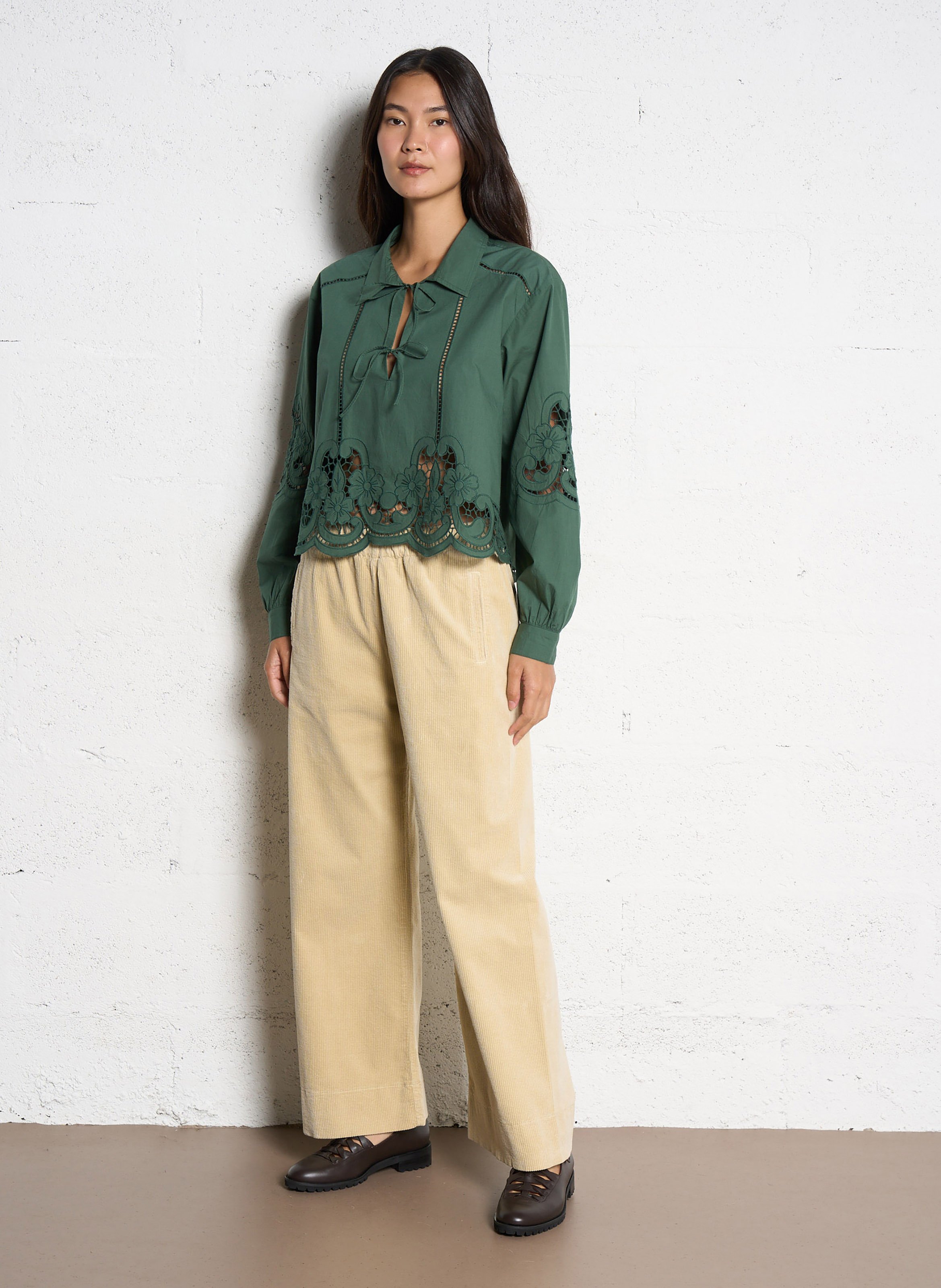 Cotton blouse with classic collar LOUISE MISHA Green