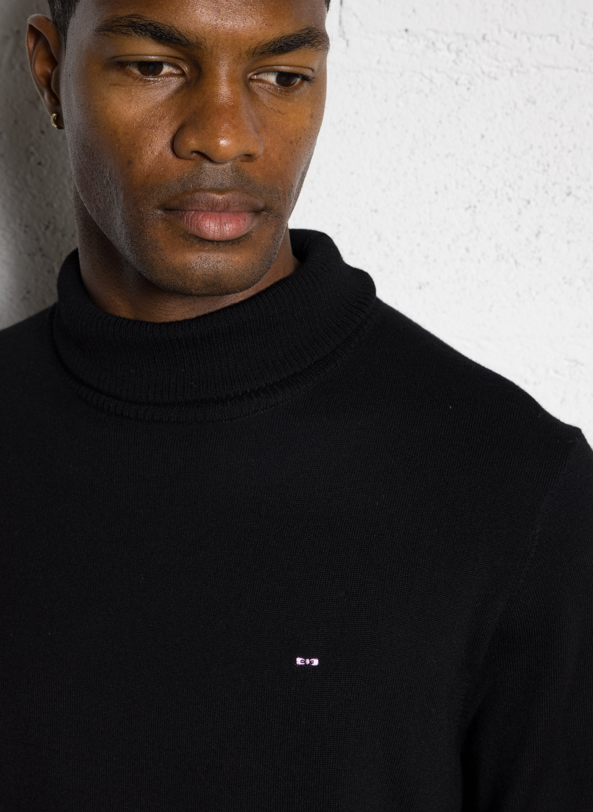 Col roulé droit brodé en laine EDEN PARK Noir