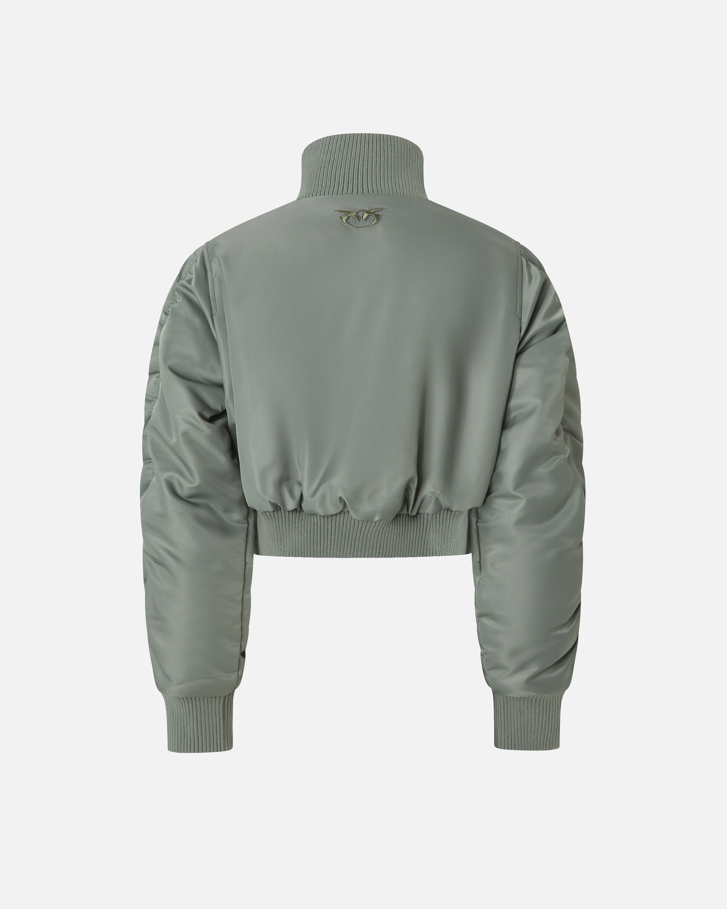 Short technical satin bomber PINKO Green