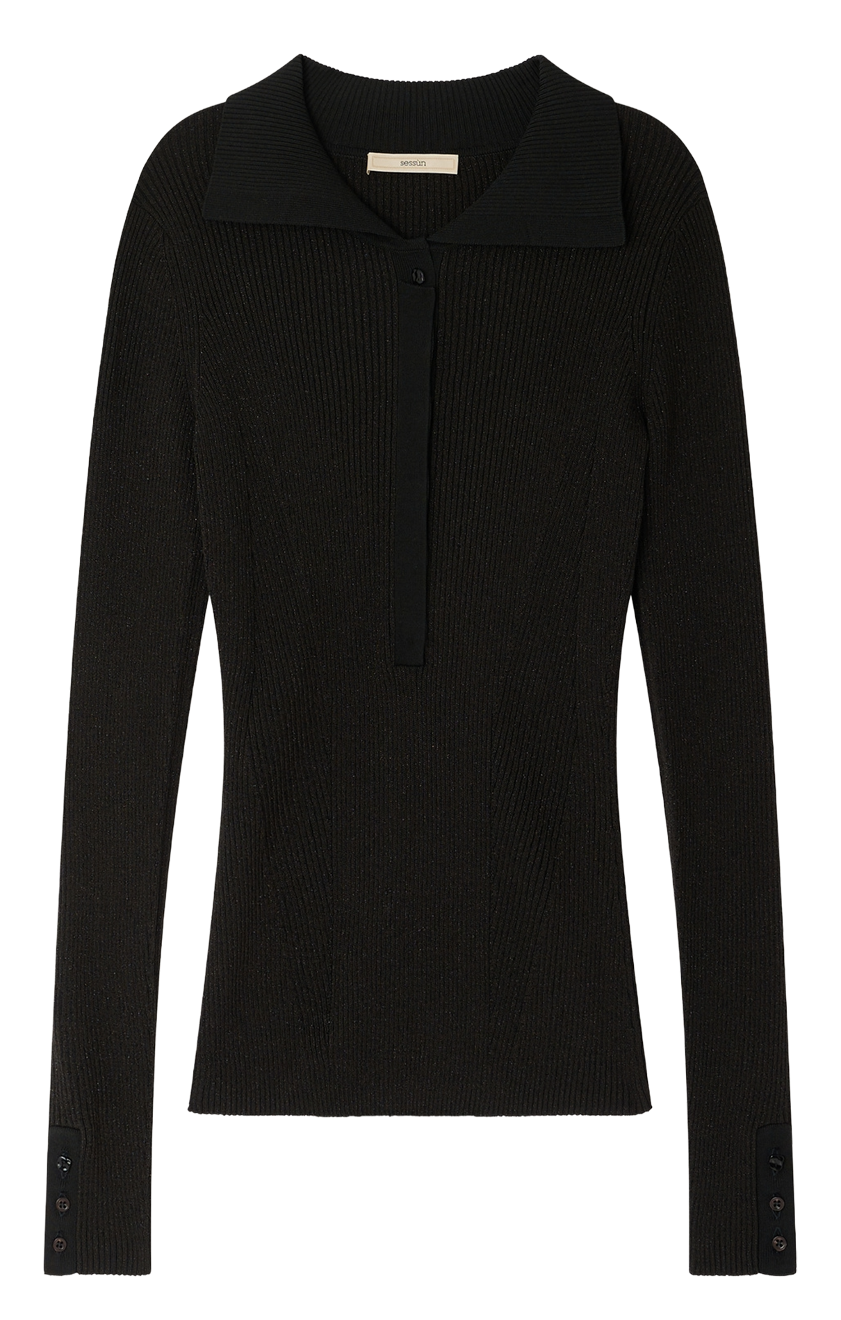 Top ajusté col classique en maille SESSUN Noir