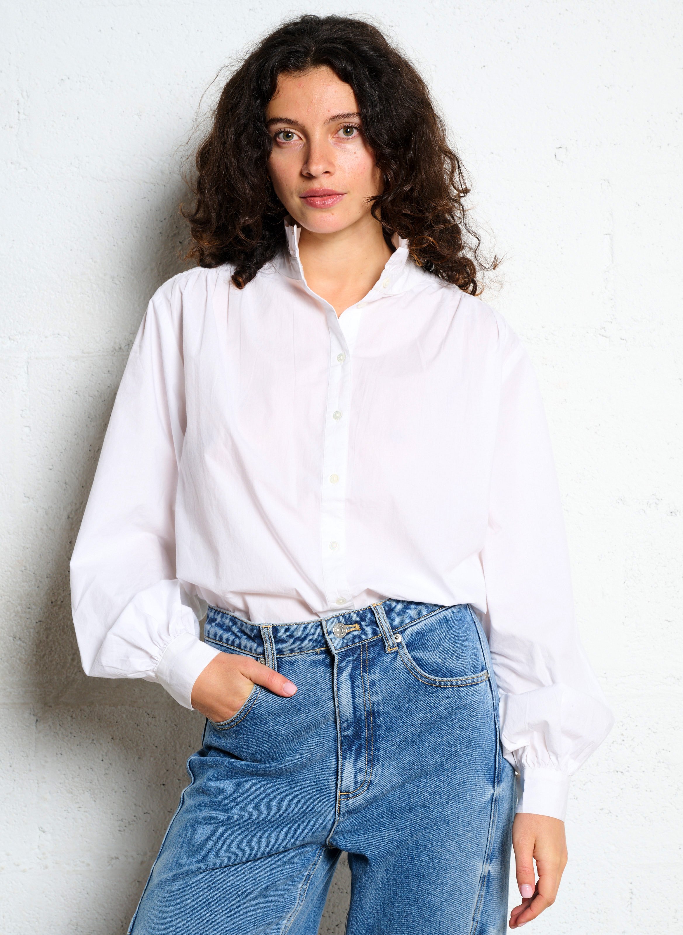 Blouse col montant unie en coton  MAISON 123 Blanc