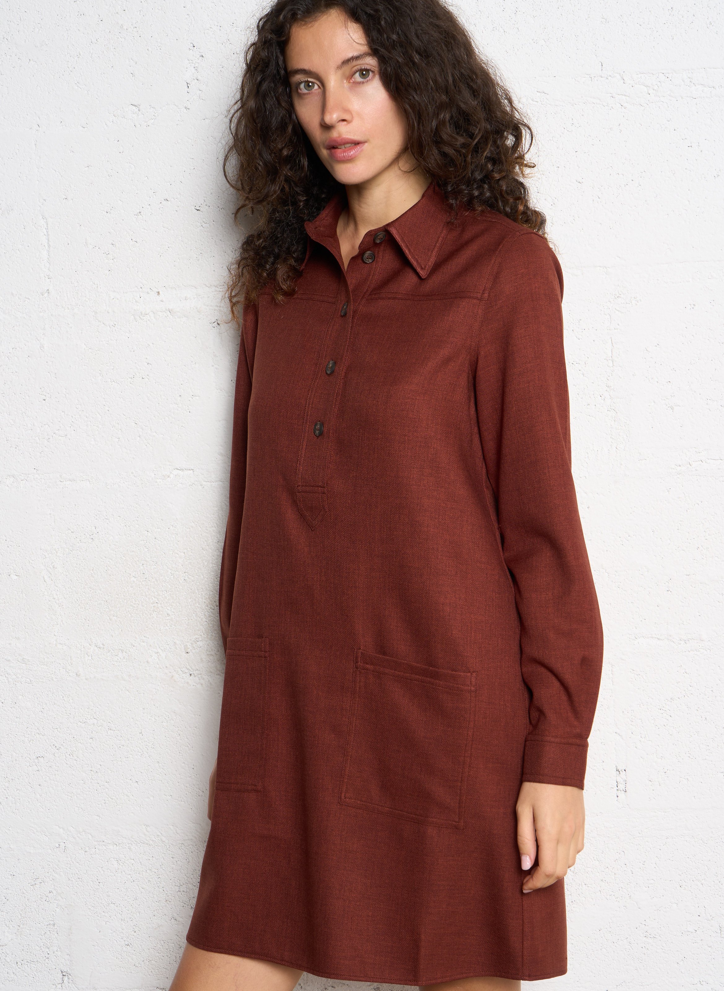Solid straight dress with buttoned polo collar MAISON 123