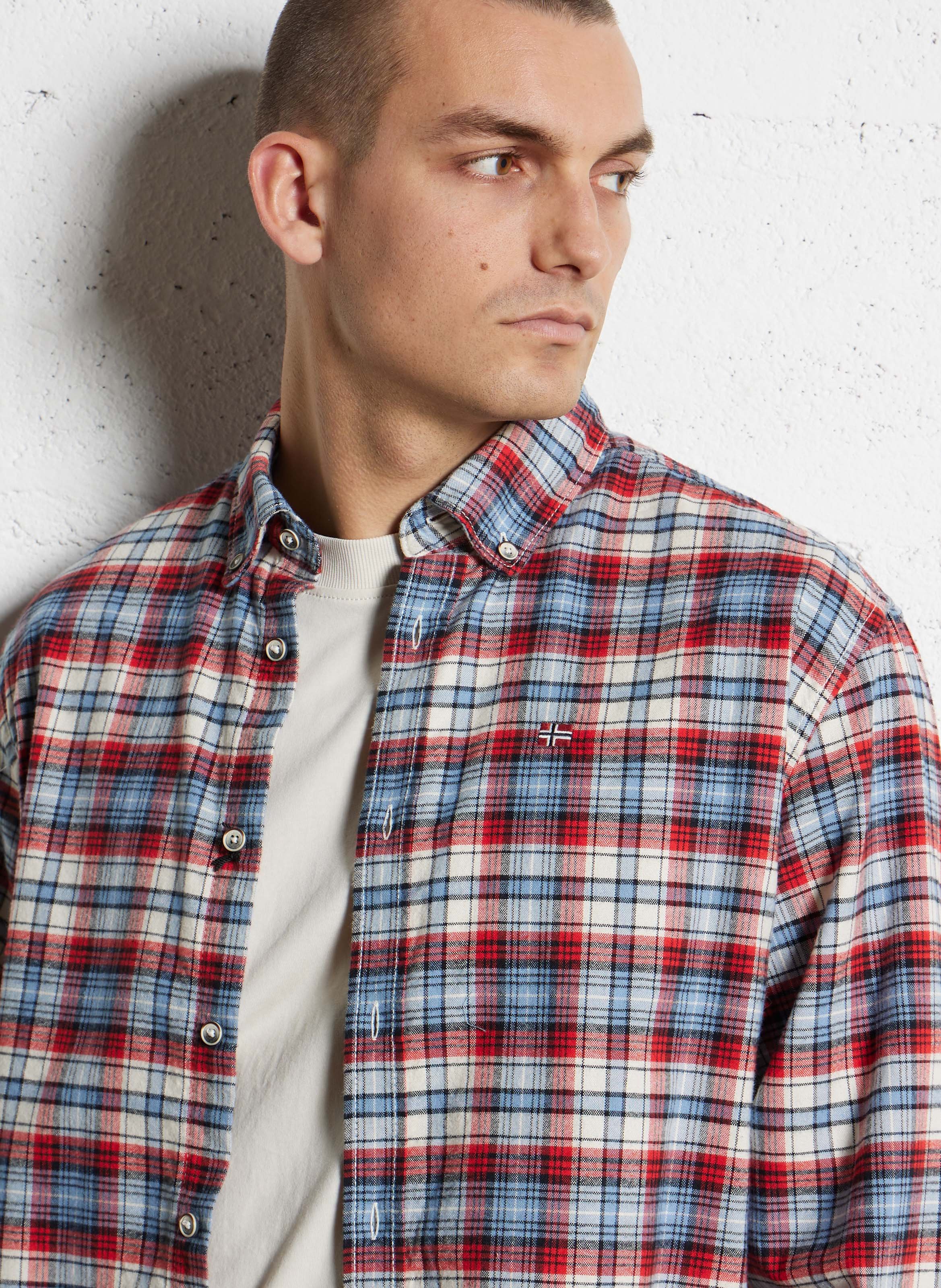 Chemise droite col américain à carreaux en coton NAPAPIJRI Rouge