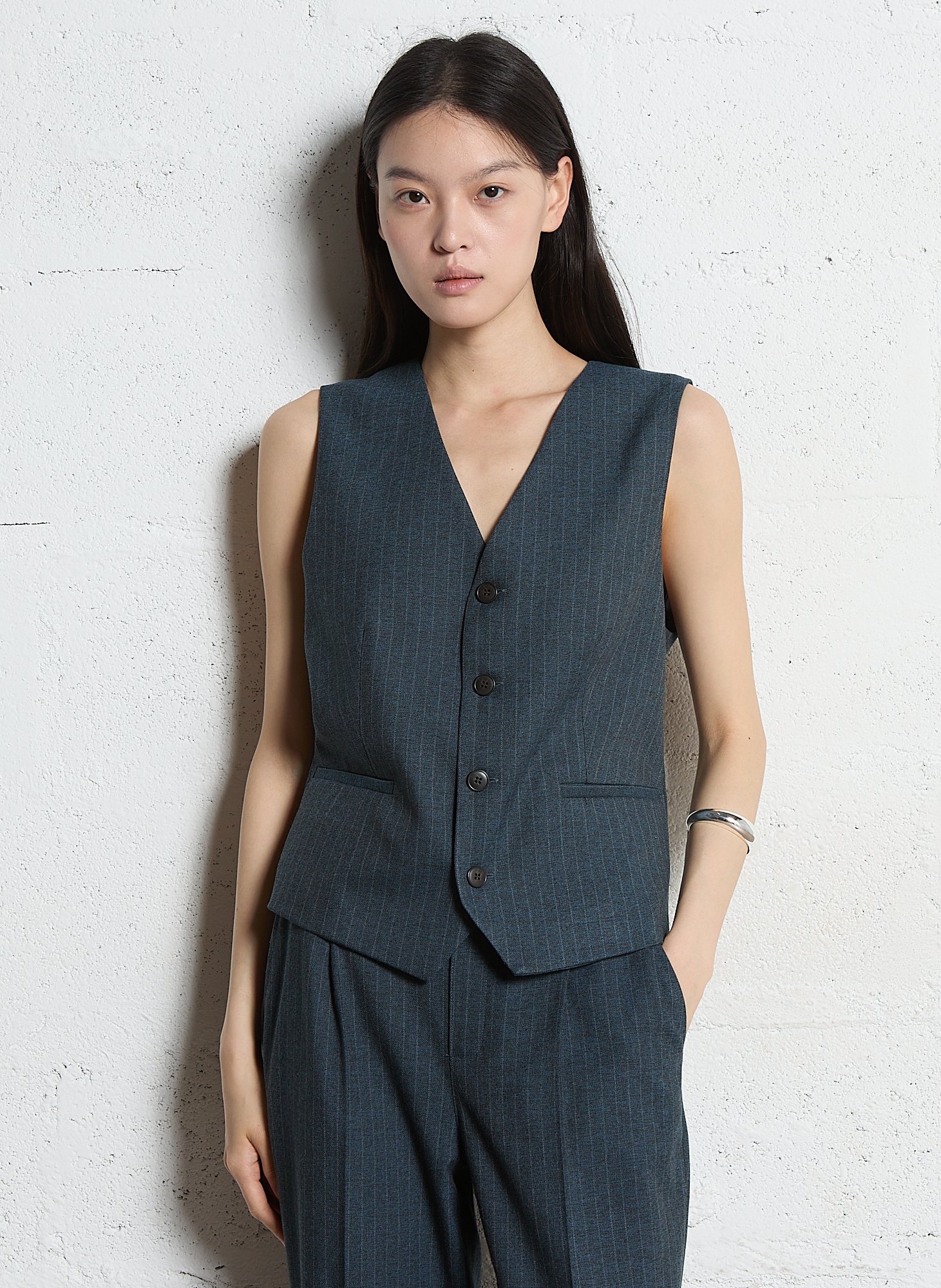 Rechte gestreepte gilet MAISON 123 Grijs