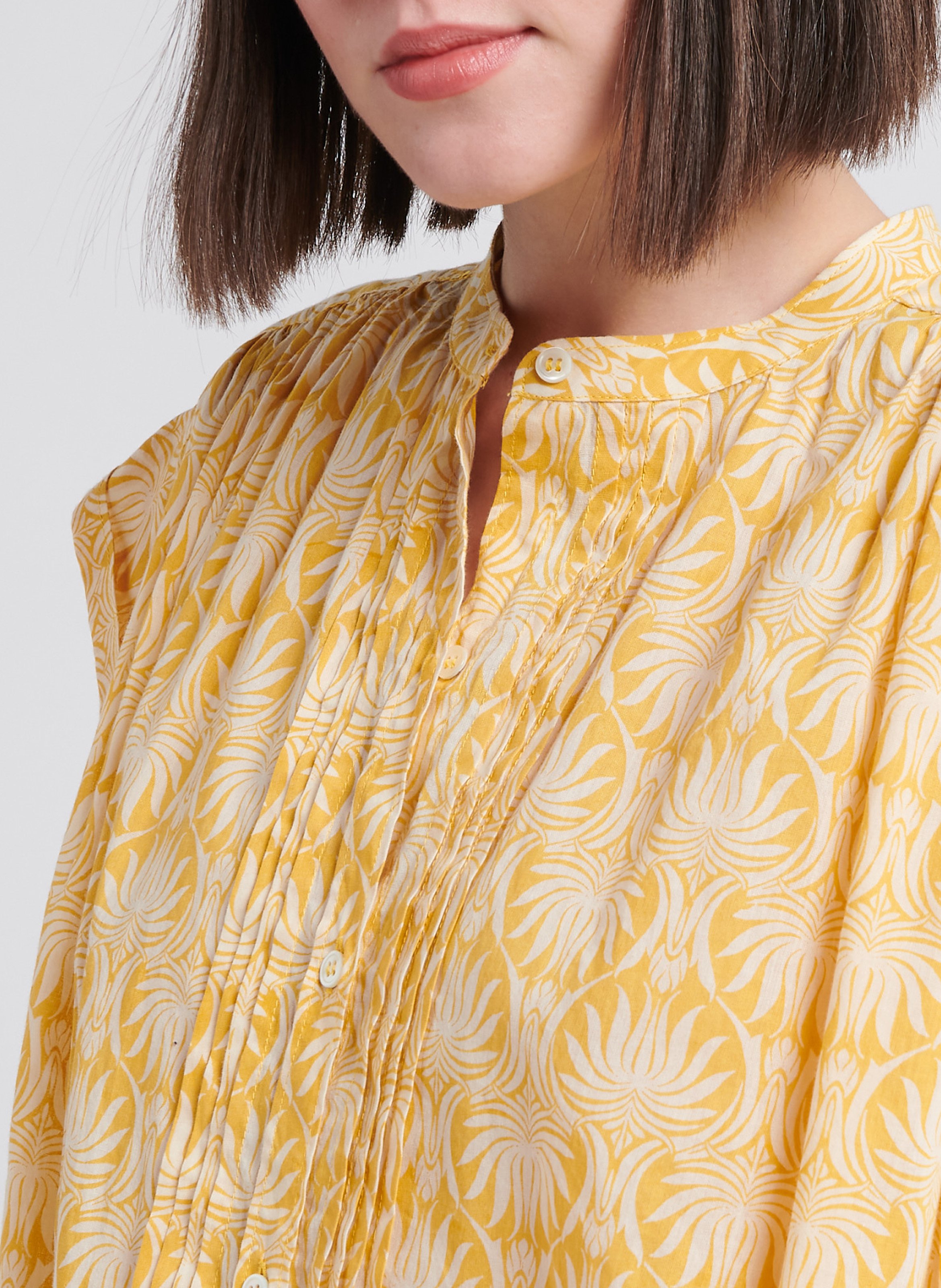 Camisa holgada de algodón con cuello mao ATTIC AND BARN Amarillo