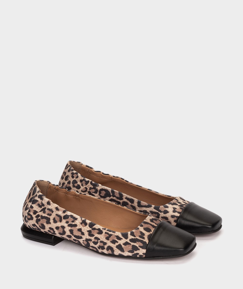 Black leather ballet flats with leopard print PEDRO MIRALLES Brown