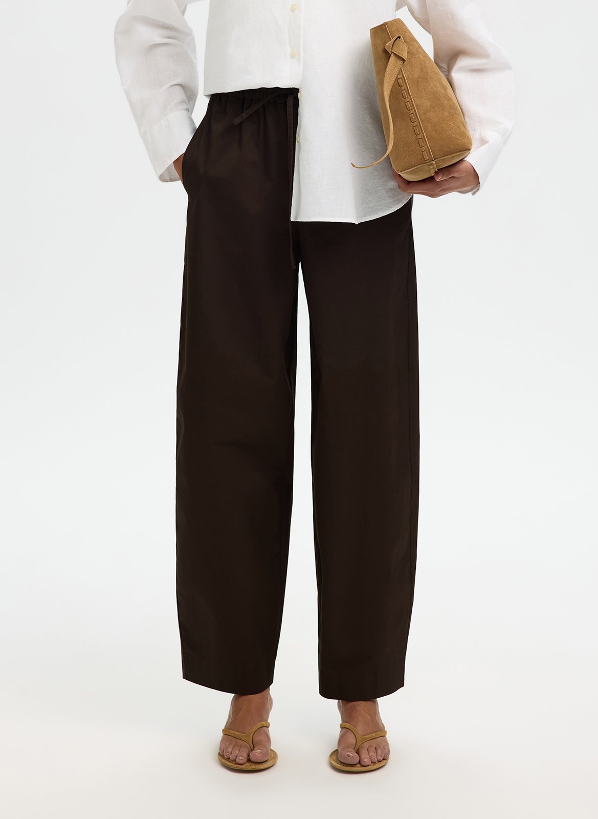 Pantalon large en coton bio mélangé SELECTED Marron