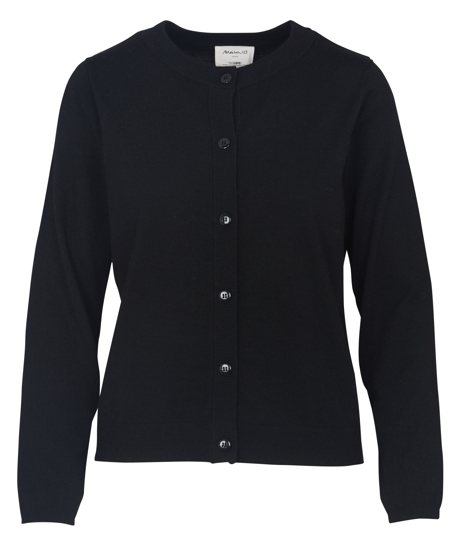 Recht, gebreid vest met ronde hals | materiaalblend MAISON 123 Zwart