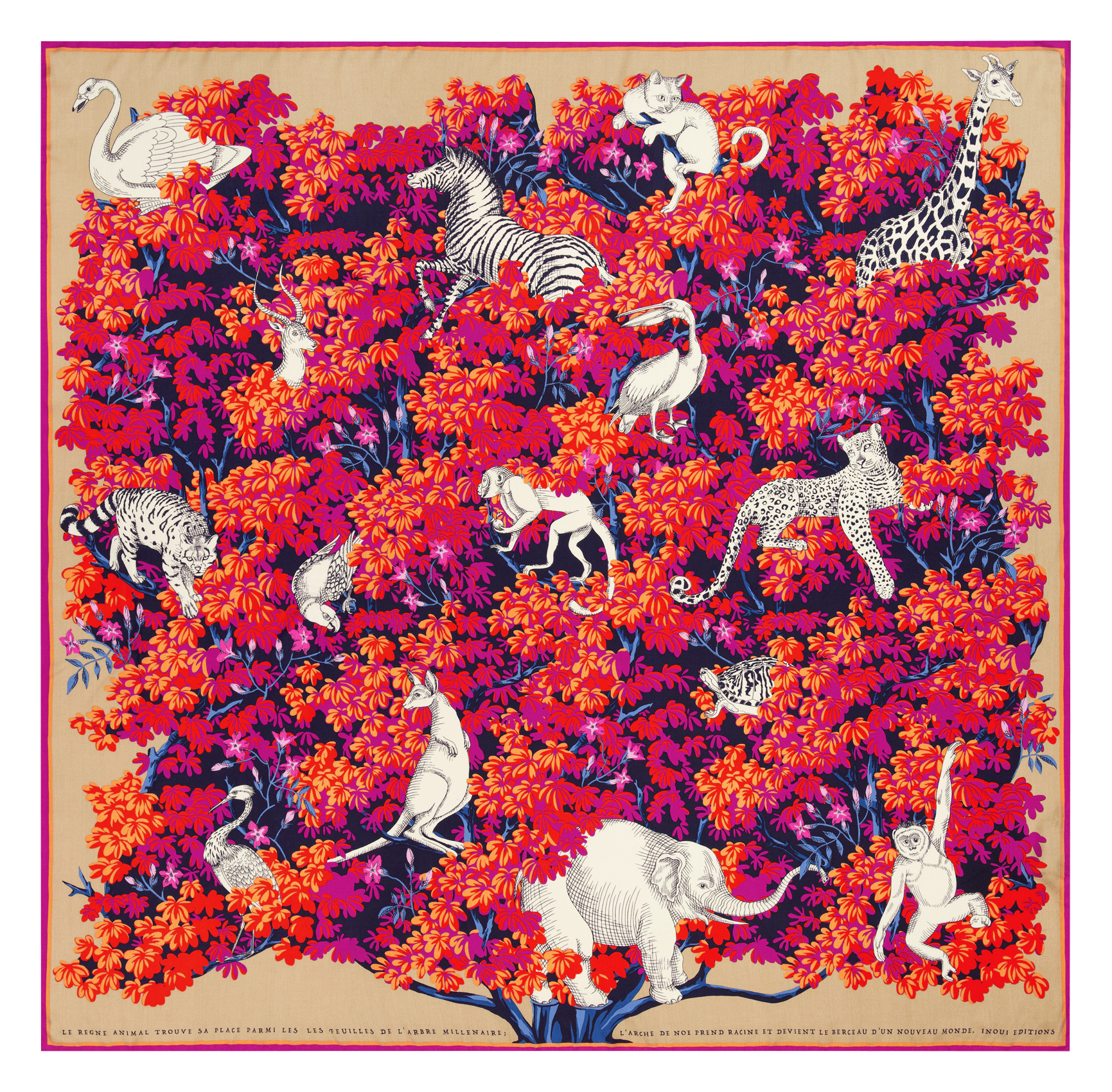 Foulard imprimé animalier en soie mélangée INOUI EDITIONS Rose