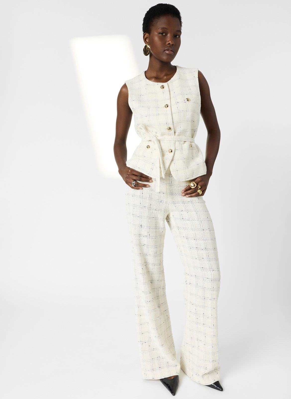 High-waisted straight tweed pants GERARD DAREL Beige