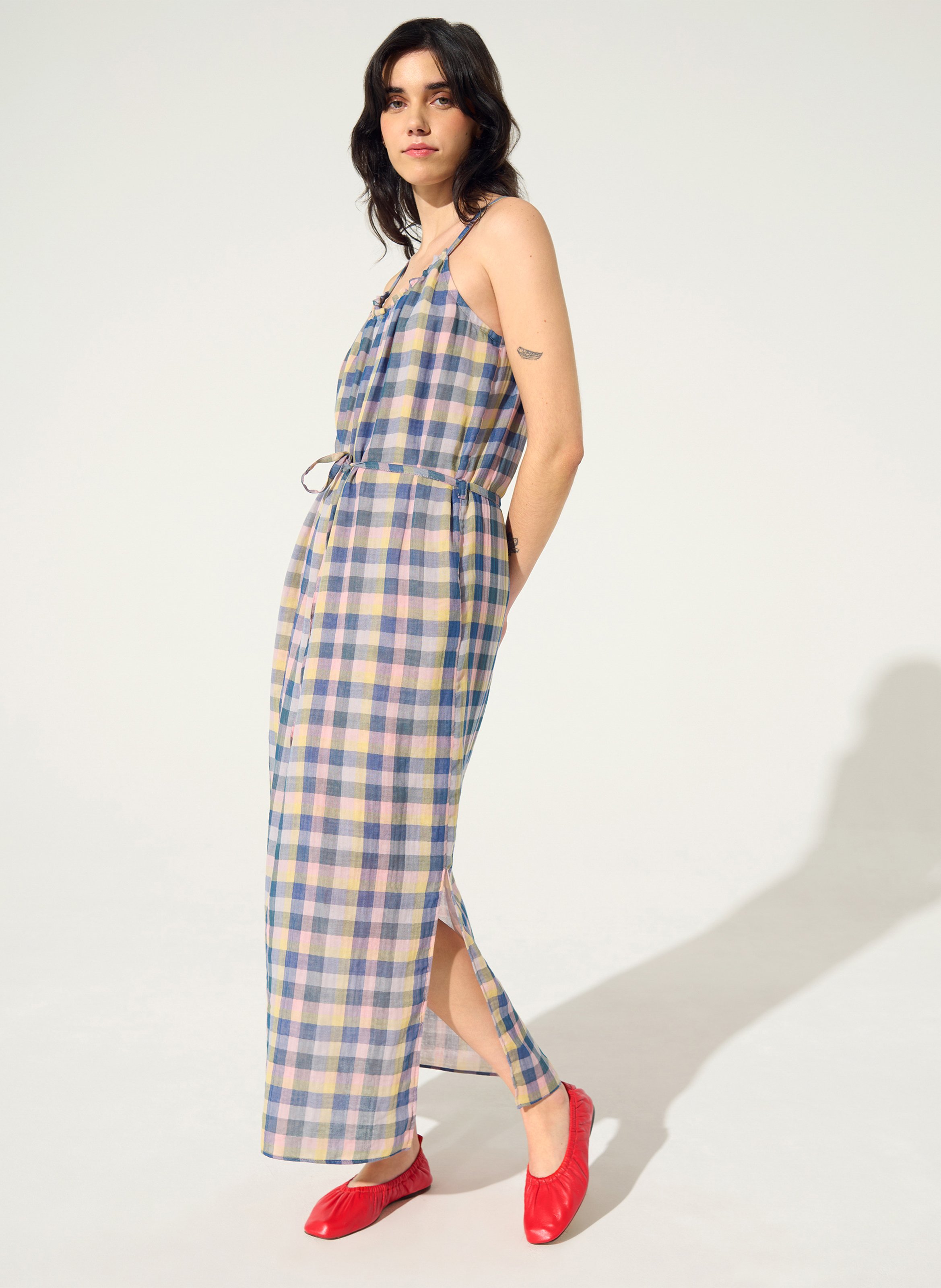 Langes Baumwollkleid mit Rundhalsausschnitt COTELAC ACOTE Blau