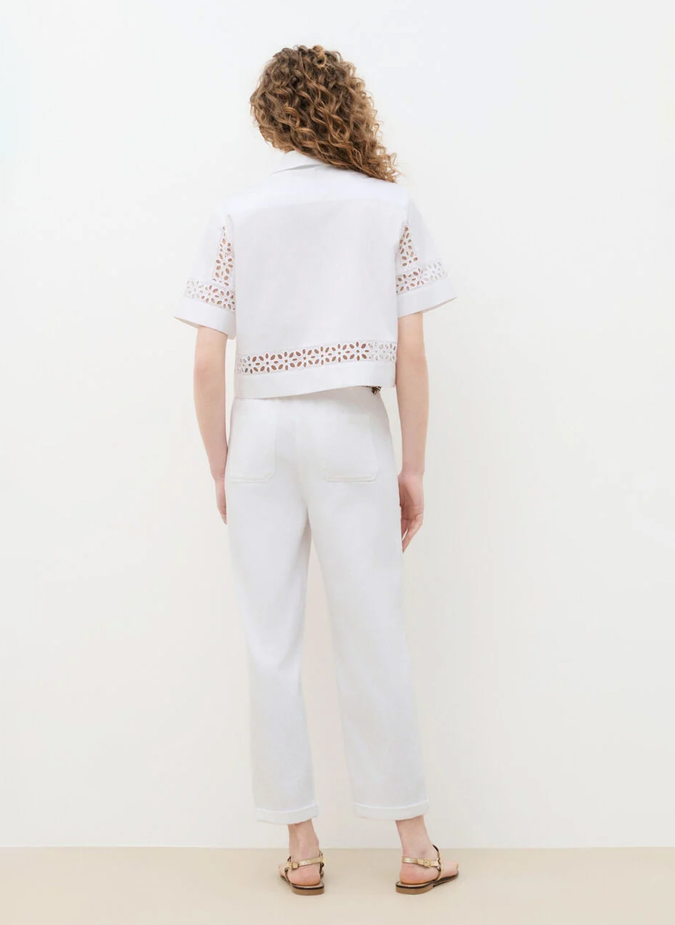 Chemise col classique manches contrastantes en coton White