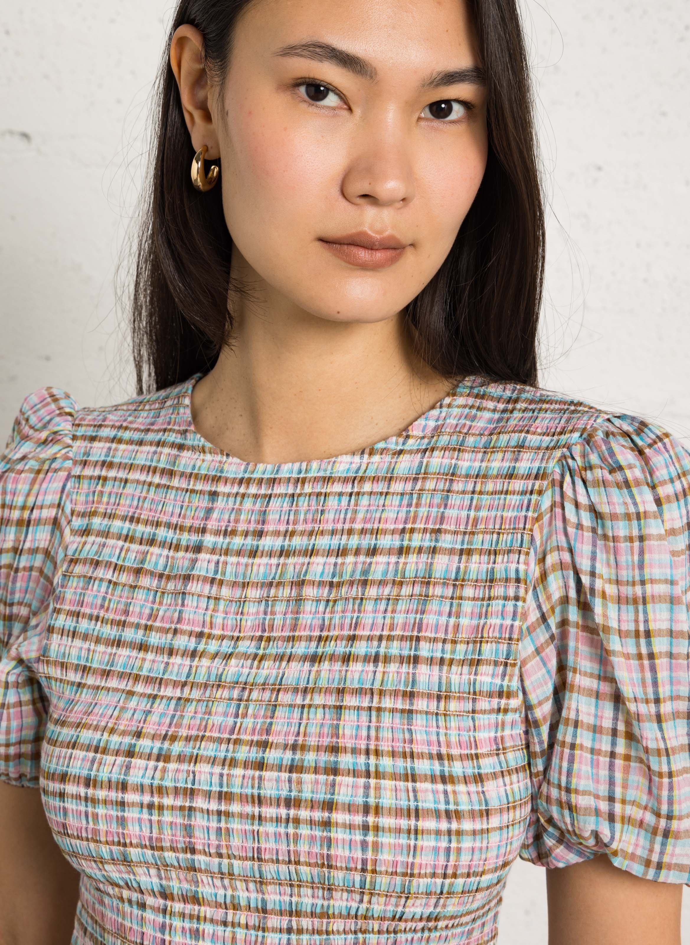 Lange jurk met gerende rok - katoenblend THE NEW SOCIETY Veelkleurig