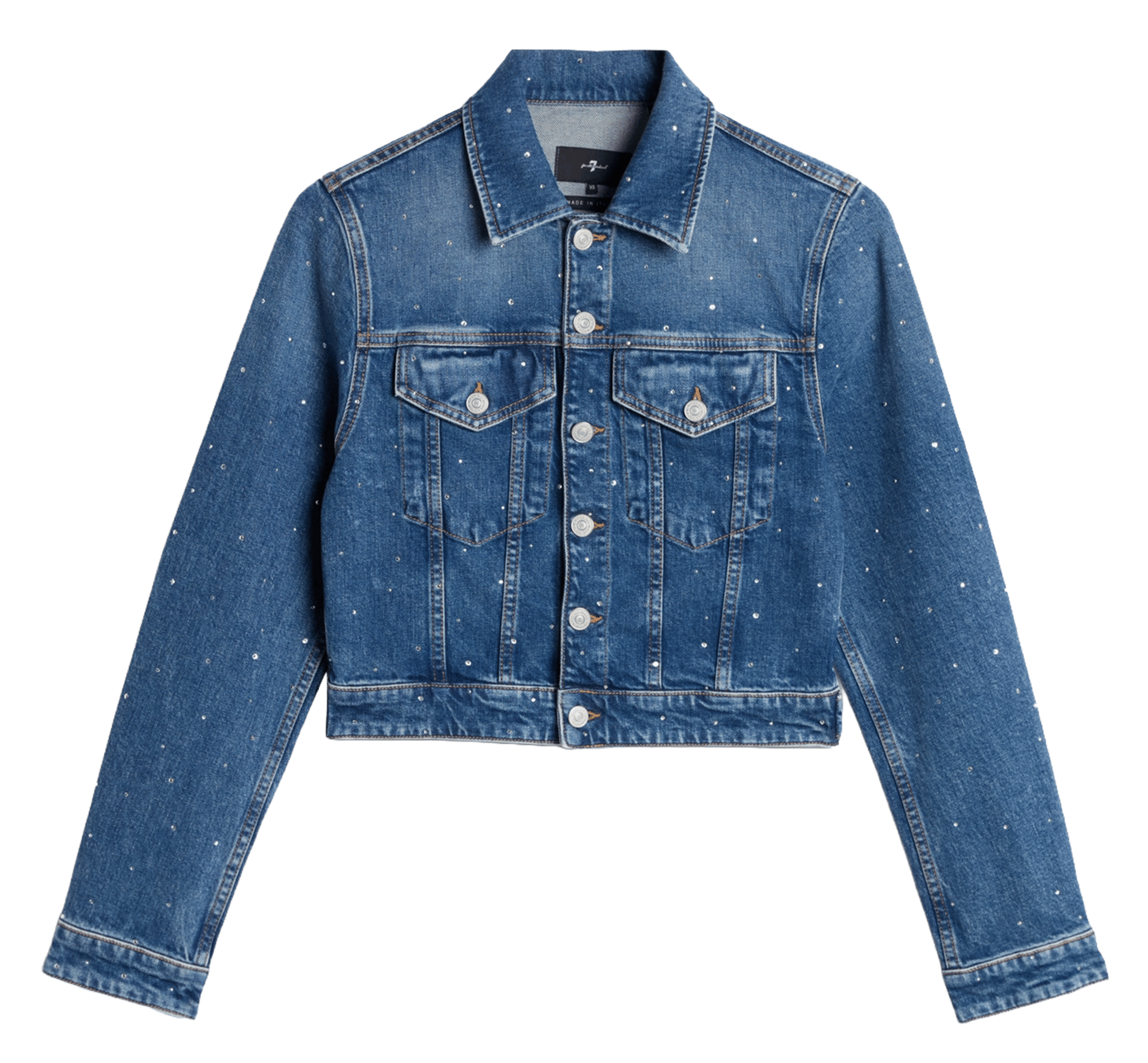 Veste courte en jean à strass 7 FOR ALL MANKIND Bleu