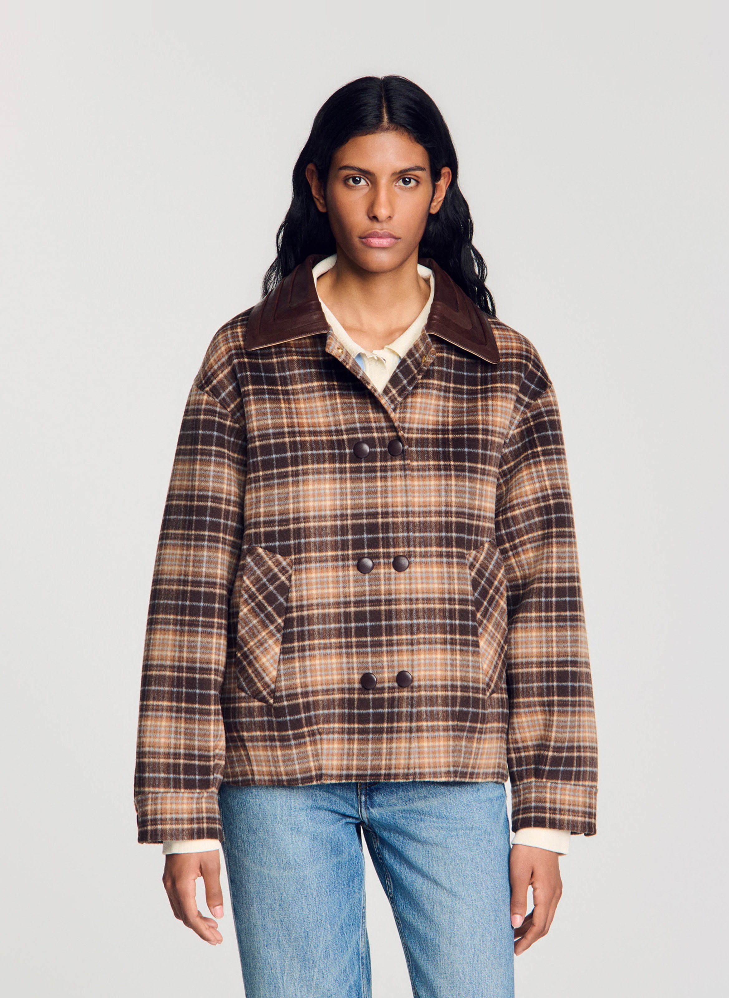 Manteau col classique en laine SANDRO Marron