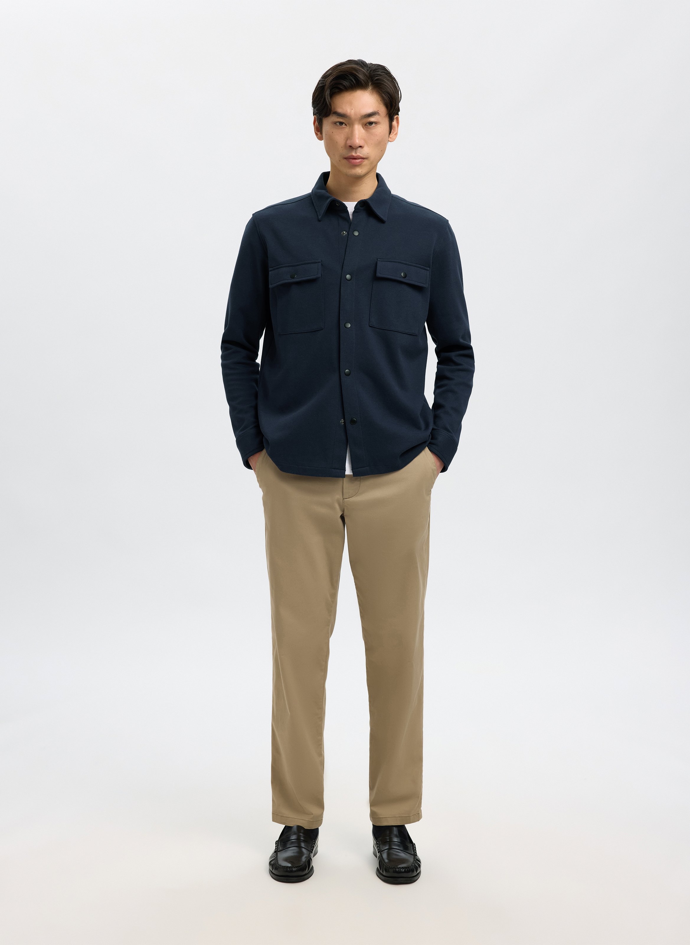 Chemise droite boutonnée unie SELECTED Bleu