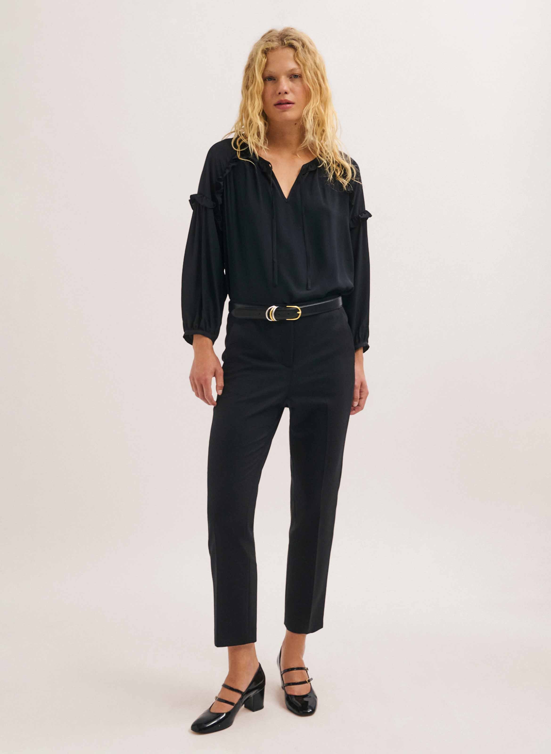 Pantalon droit en laine mélangée PABLO Noir