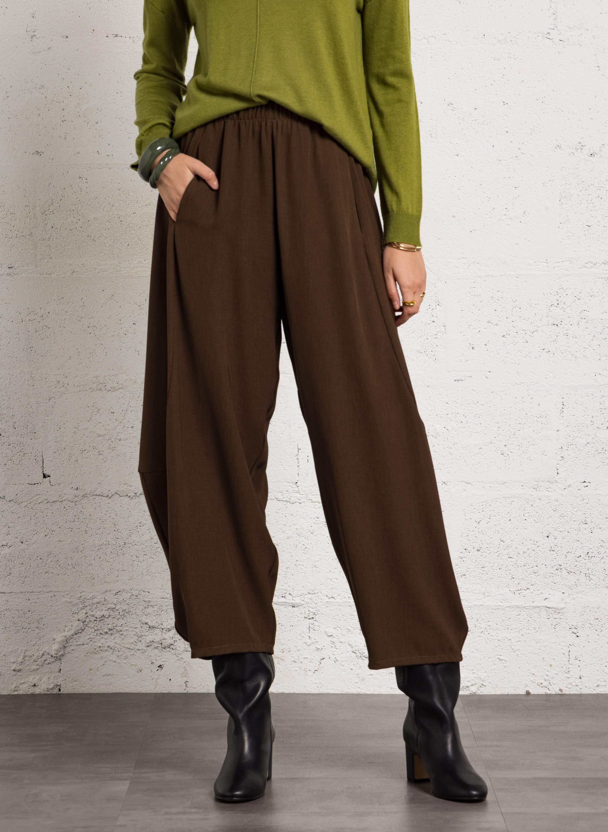Balloon pants with elastic waistband IMPERIAL Brown