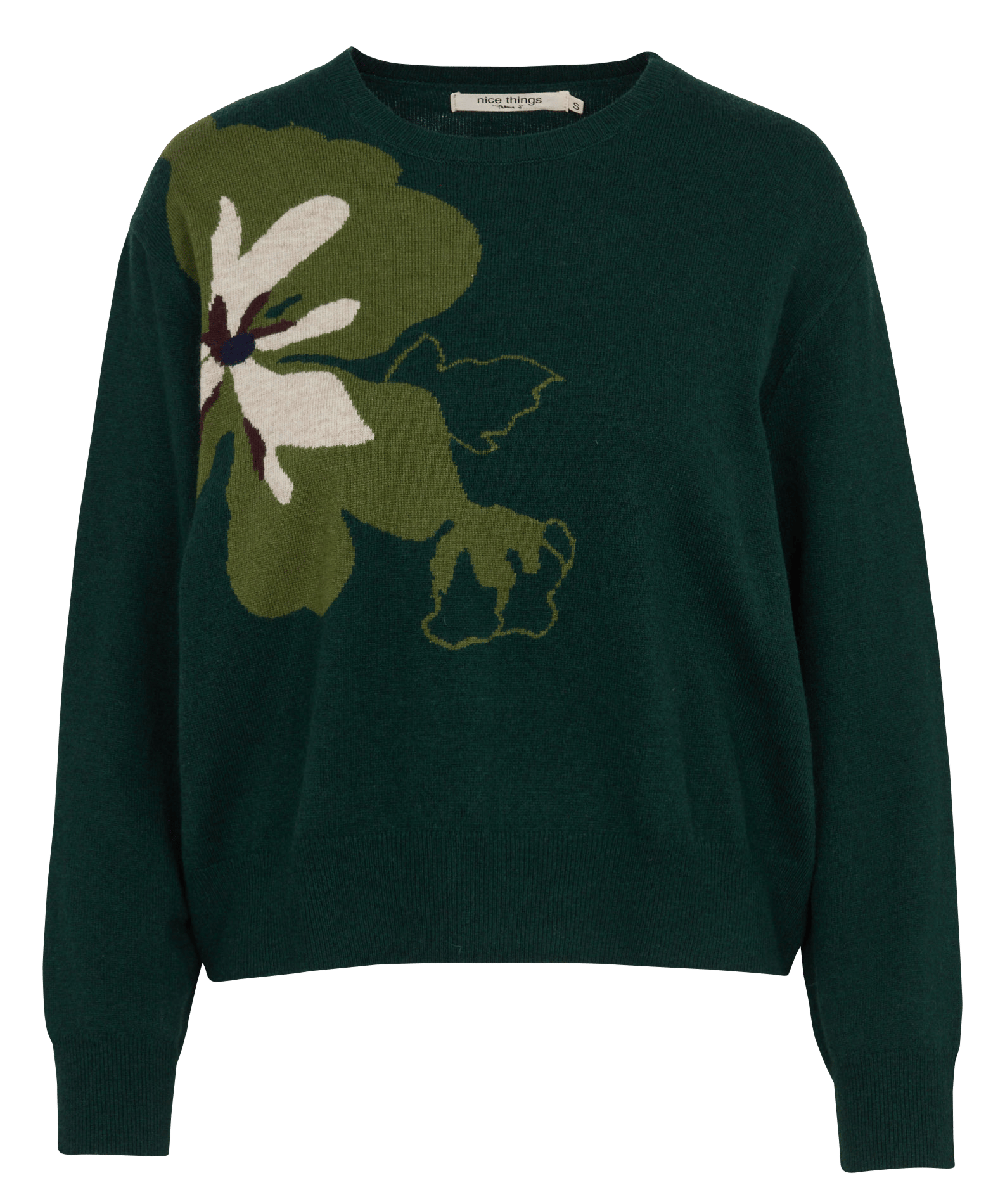 Pull droit col rond en maille imprimée NICE THINGS Vert