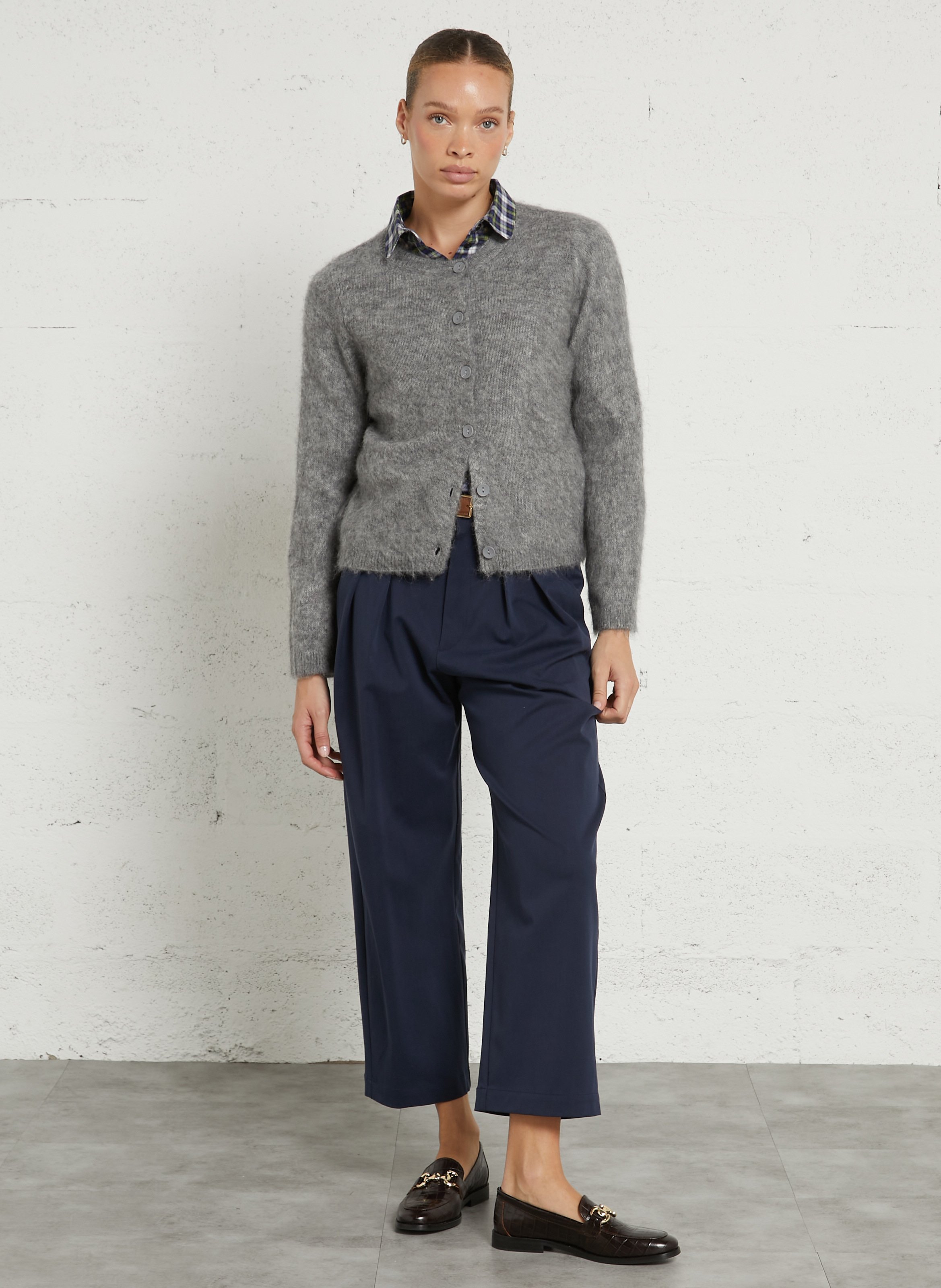 Gilet col rond en laine mélangée JC SOPHIE Gris