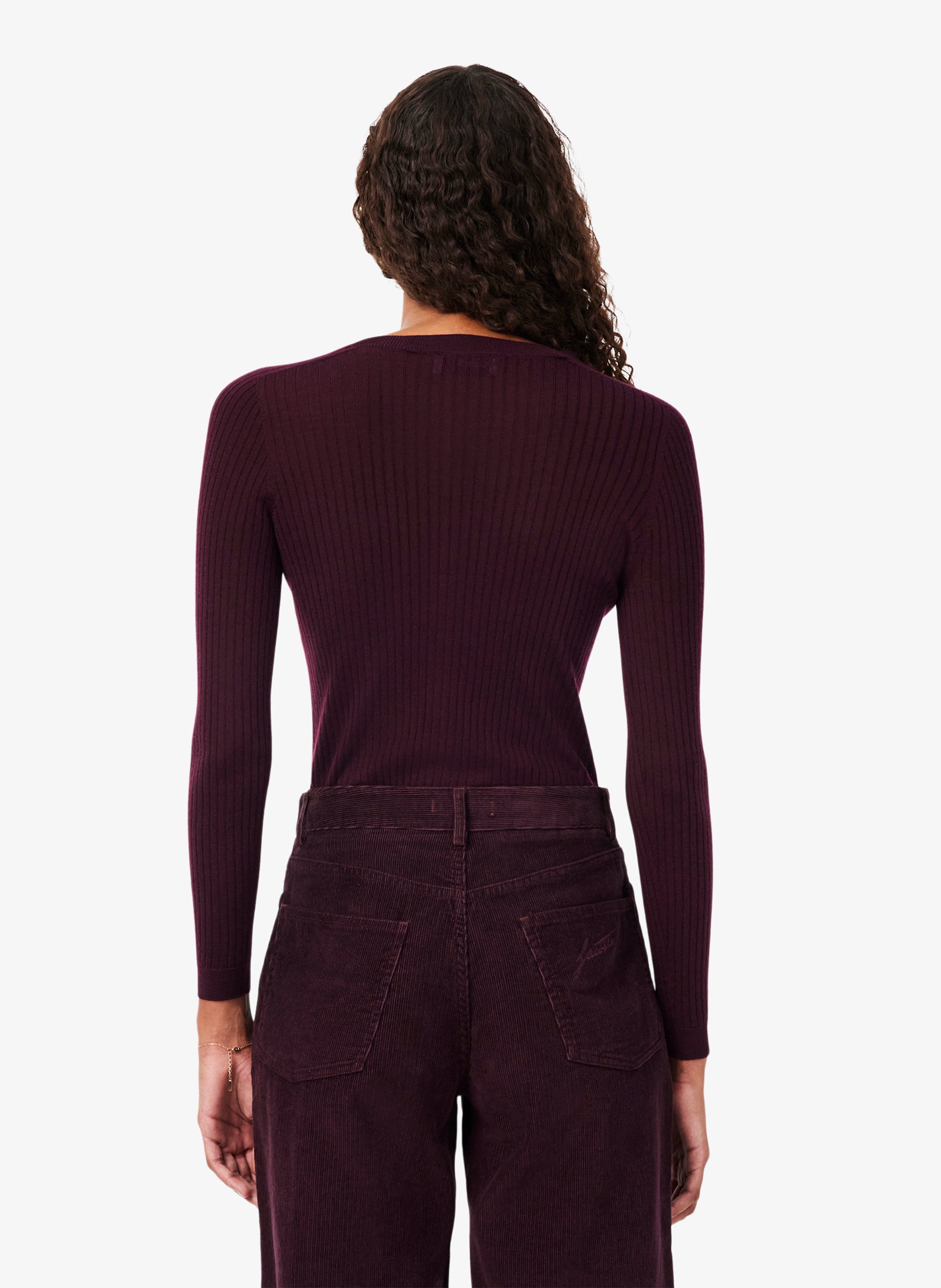 Cardigan moulant côtelé en laine LACOSTE Rouge