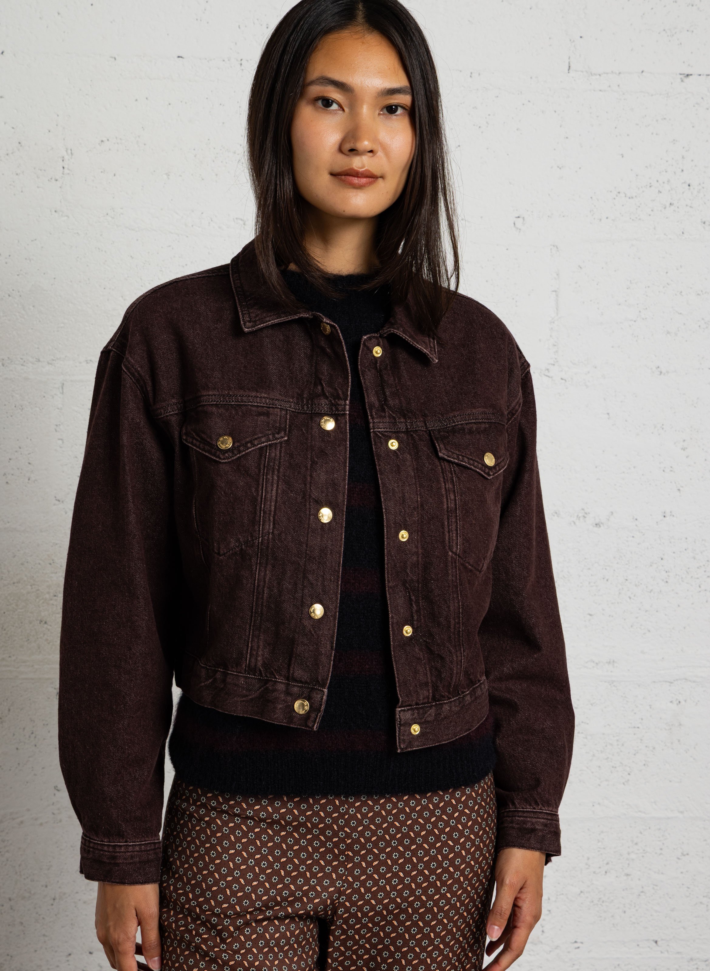 Weite Jeansjacke aus Baumwolle DES PETITS HAUTS Braun