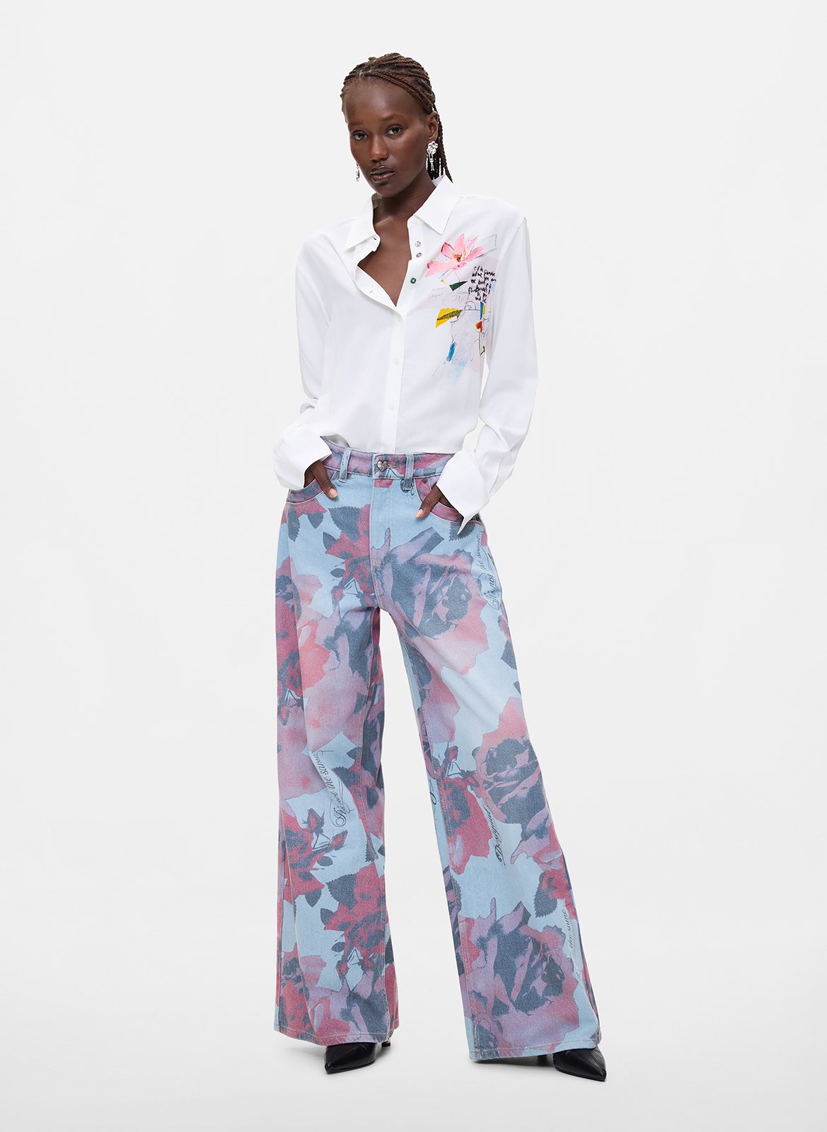 Jean large à imprimé en coton DESIGUAL Bleu