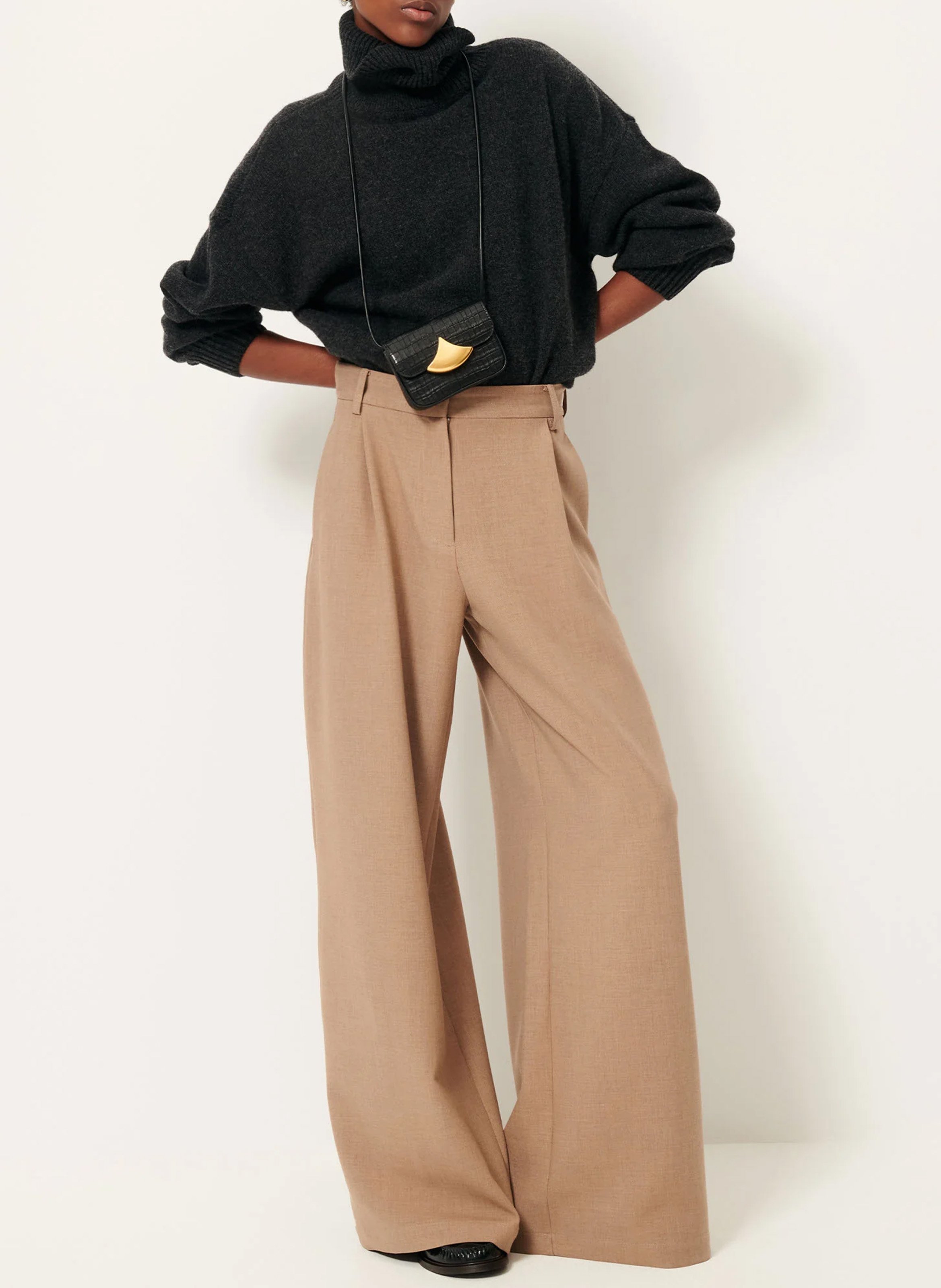 Oversized roll-neck wool and cashmere sweater | Black SESSUN Women