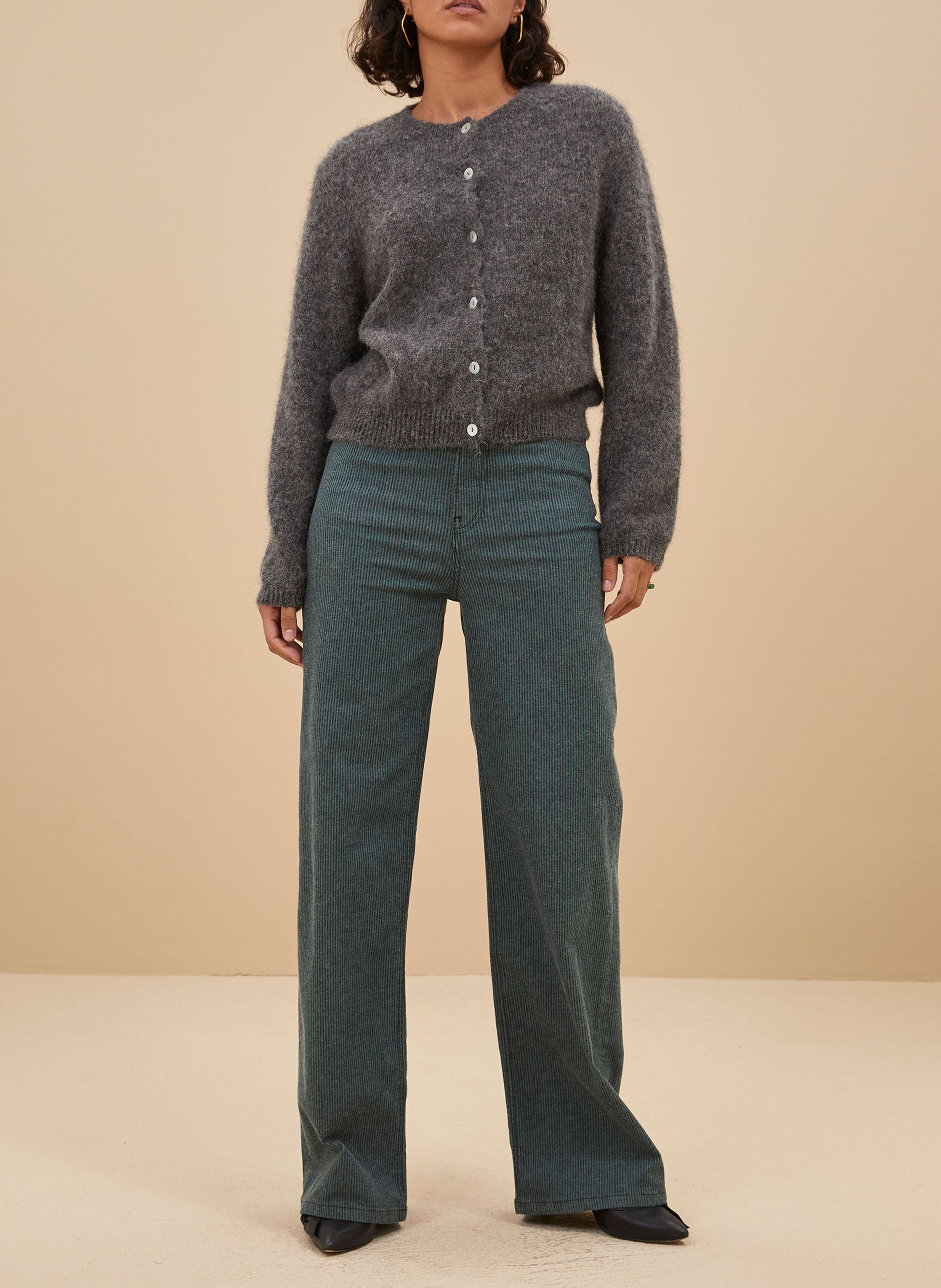 Pantalon large rayé en coton mélangé BY BAR Vert