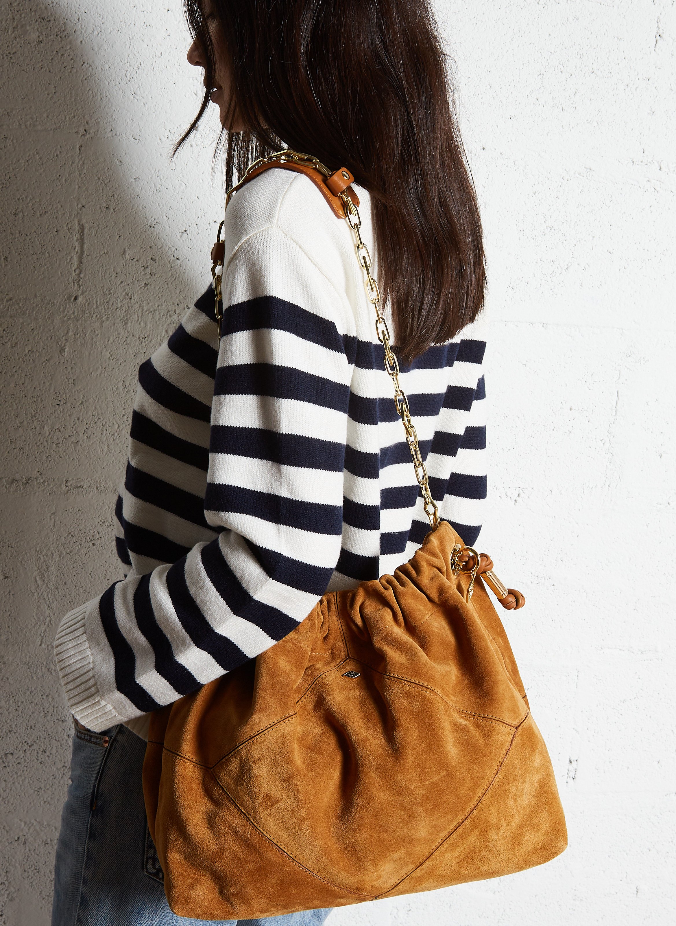 Sac bandoulière tote en cuir velours BA&SH Marron