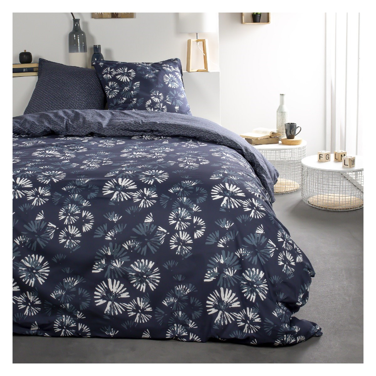 Floral printed cotton bedding set TODAY LINGE DE MAISON Blue