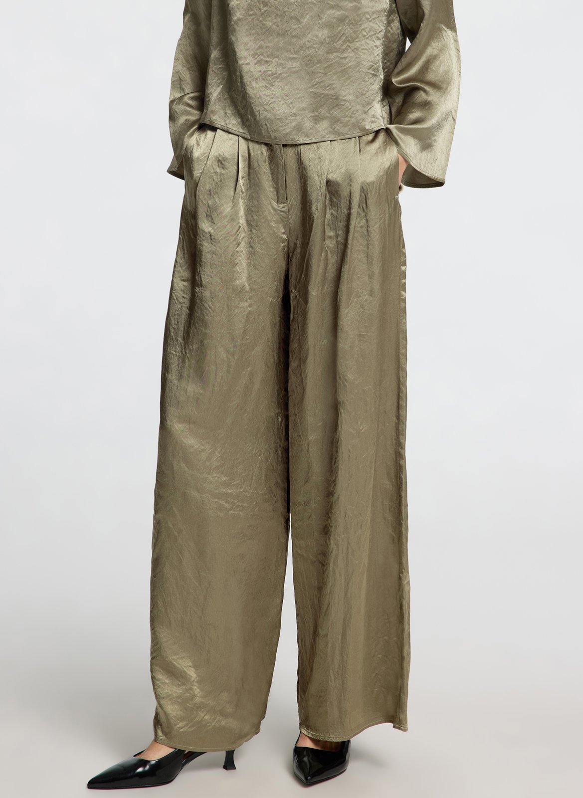 Pantalon large satiné SELECTED Gris