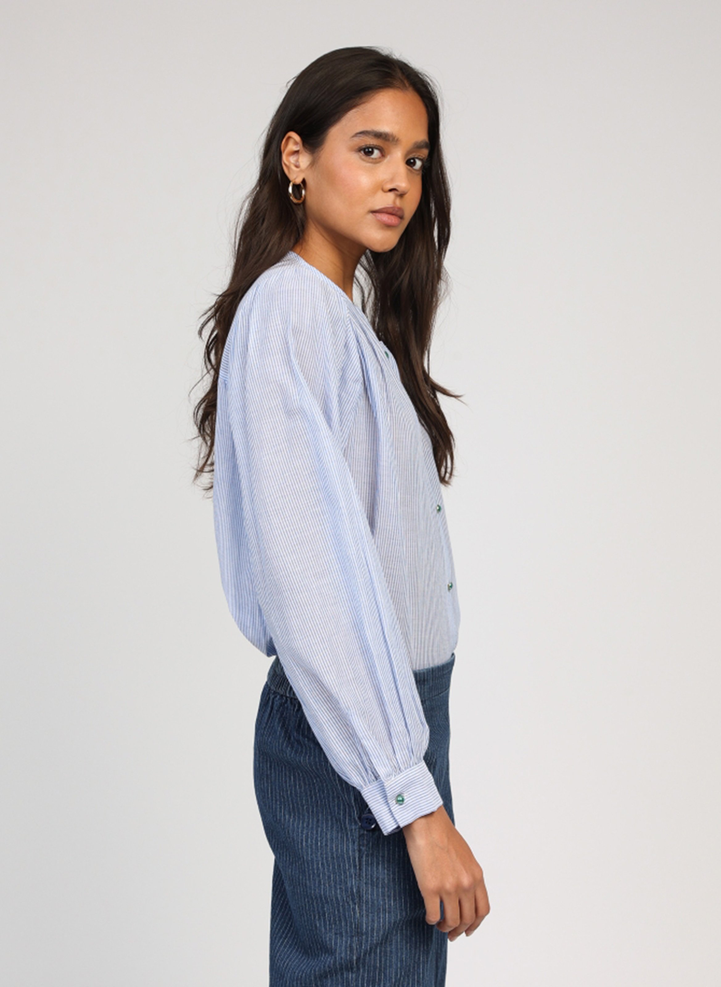 Celena striped cotton oversized shirt AN'GE Blue