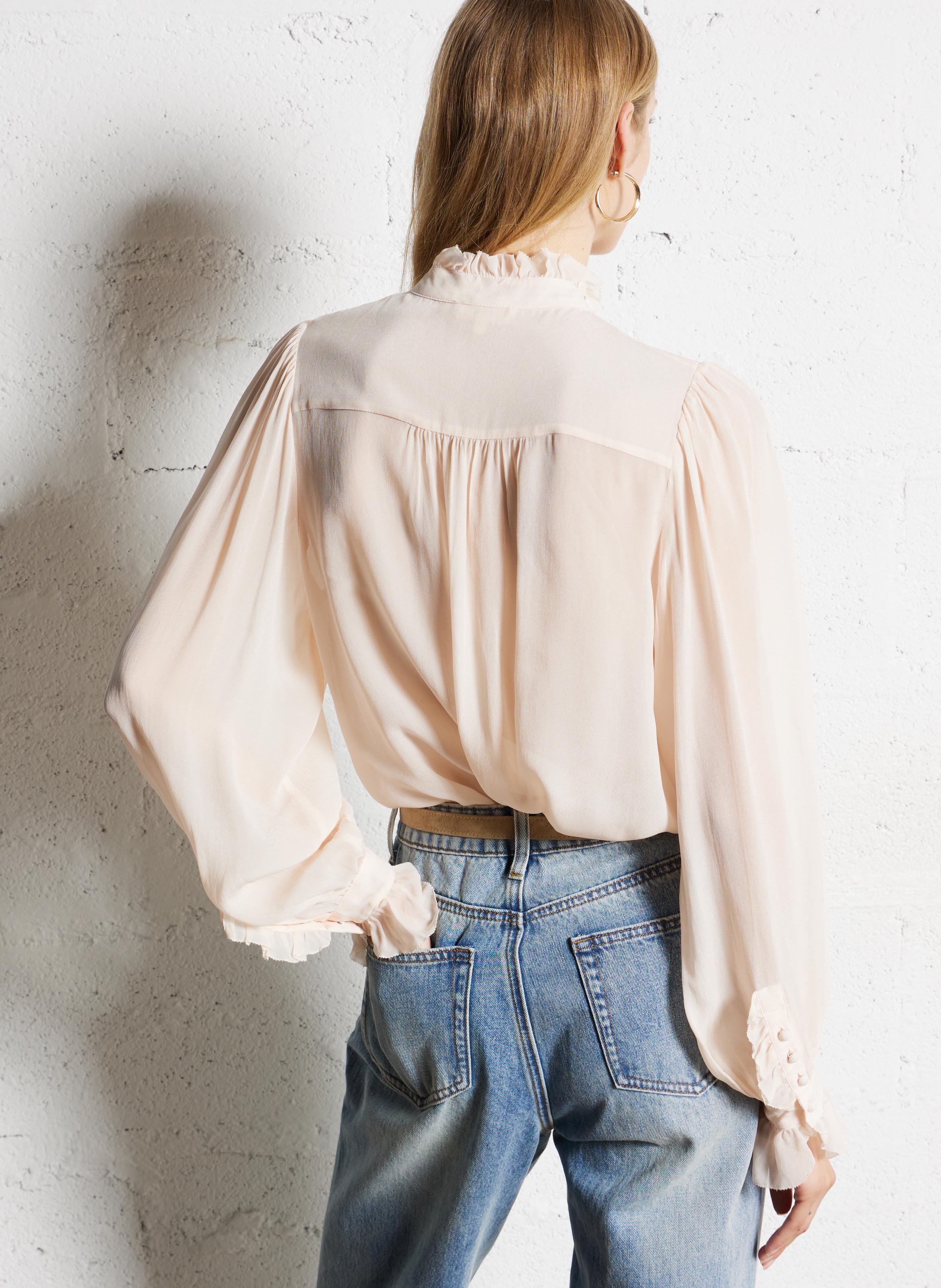 Blouse droite boutonnée à volants SUNCOO Rose