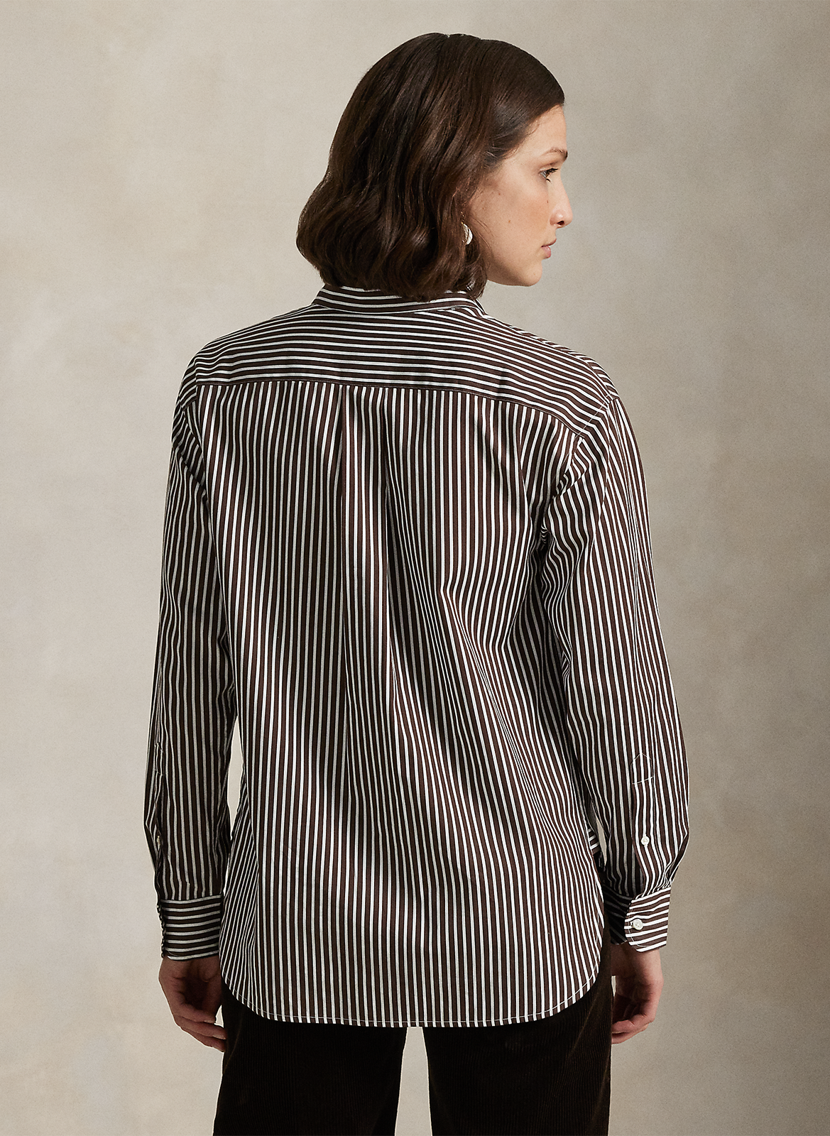 Chemise droite col polo en coton rayé POLO RALPH LAUREN Marron