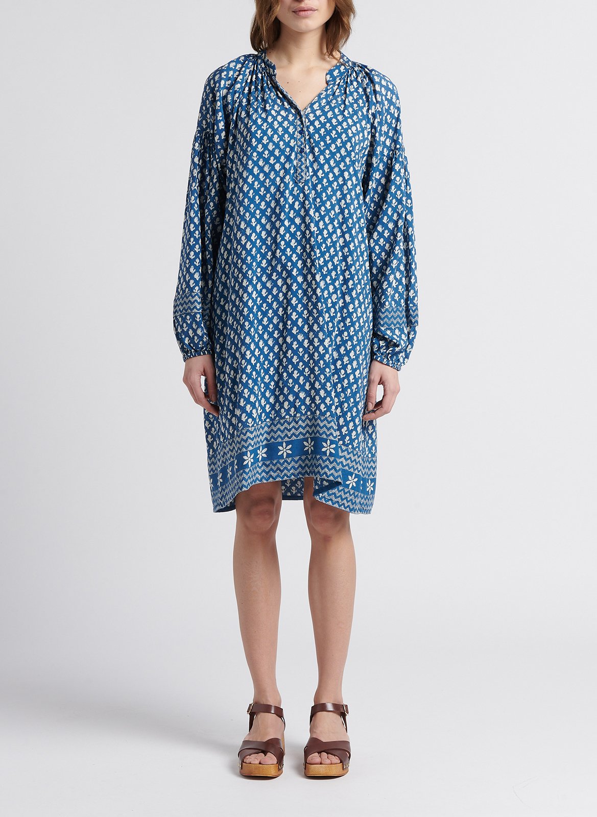 Short printed dress with Tunisian collar MAISON HOTEL Blue