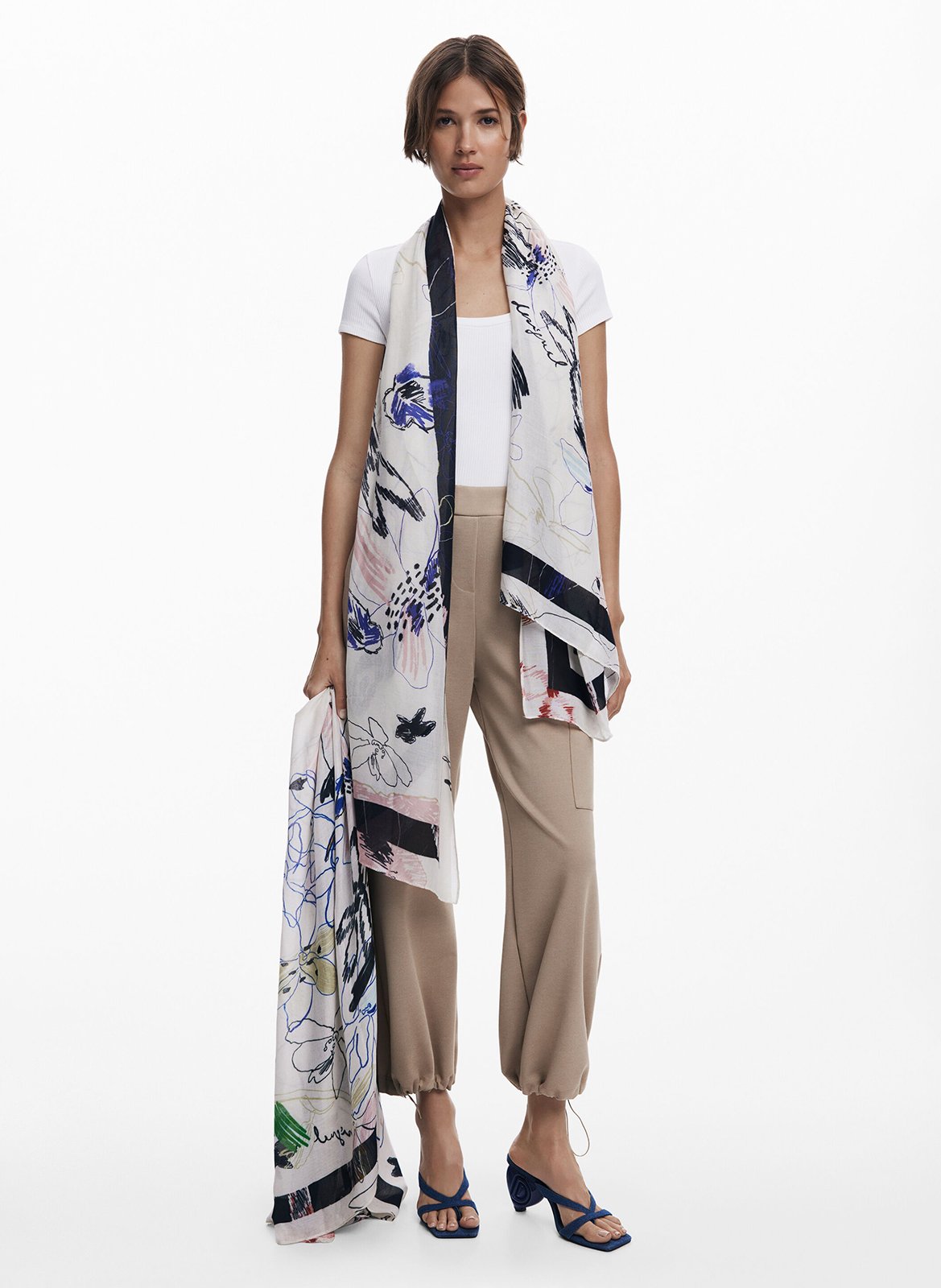 Foulard uni avec imprimé fleurs DESIGUAL Blanc