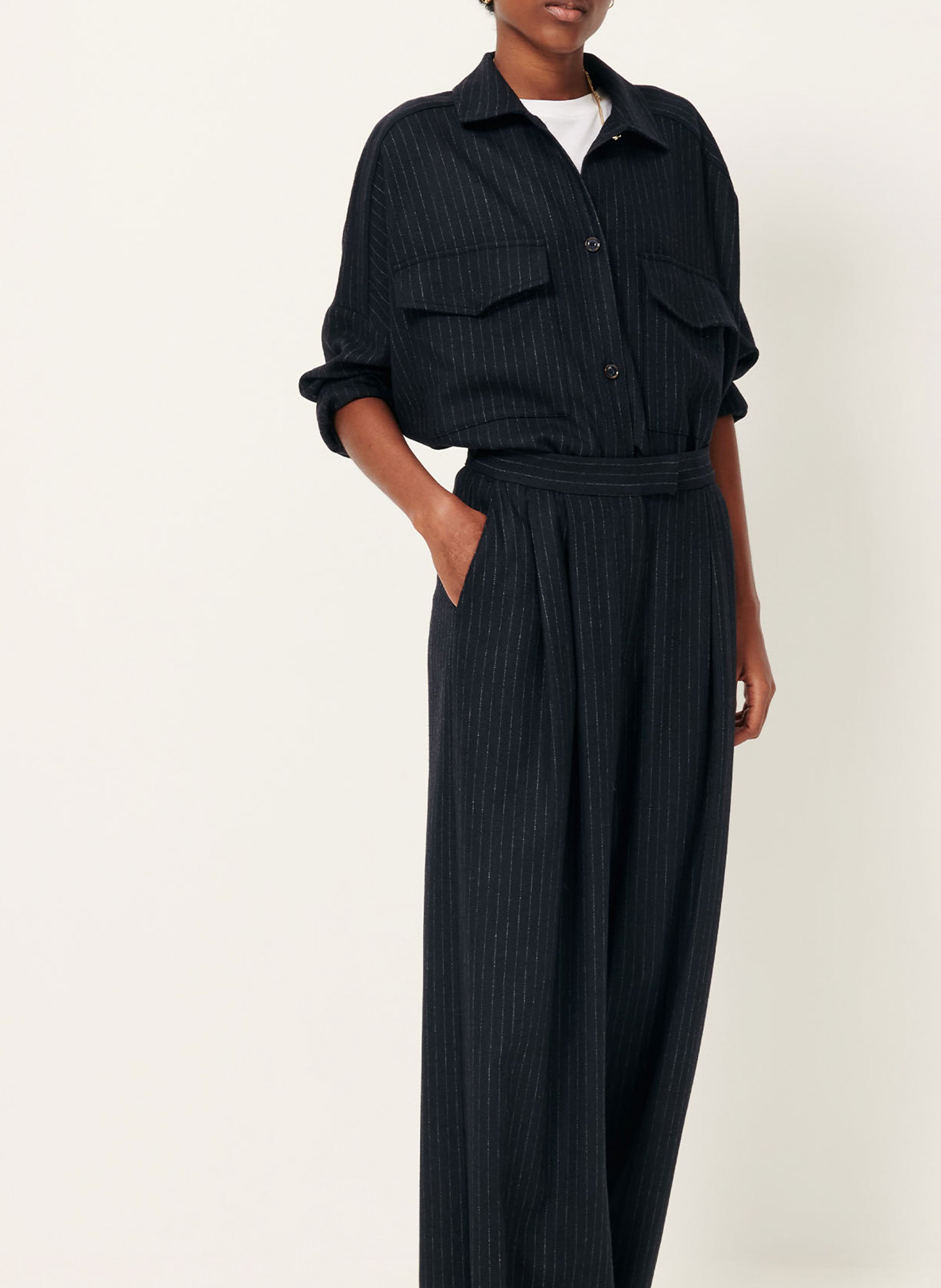 Chemise courte rayée en laine mélangée SESSUN Bleu